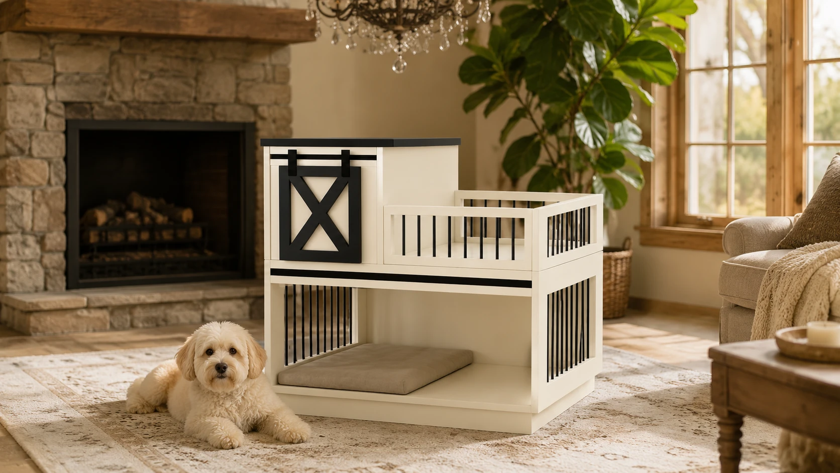 Wooden Double-Layer Pet Nightstand Cage · GuardHound DOG