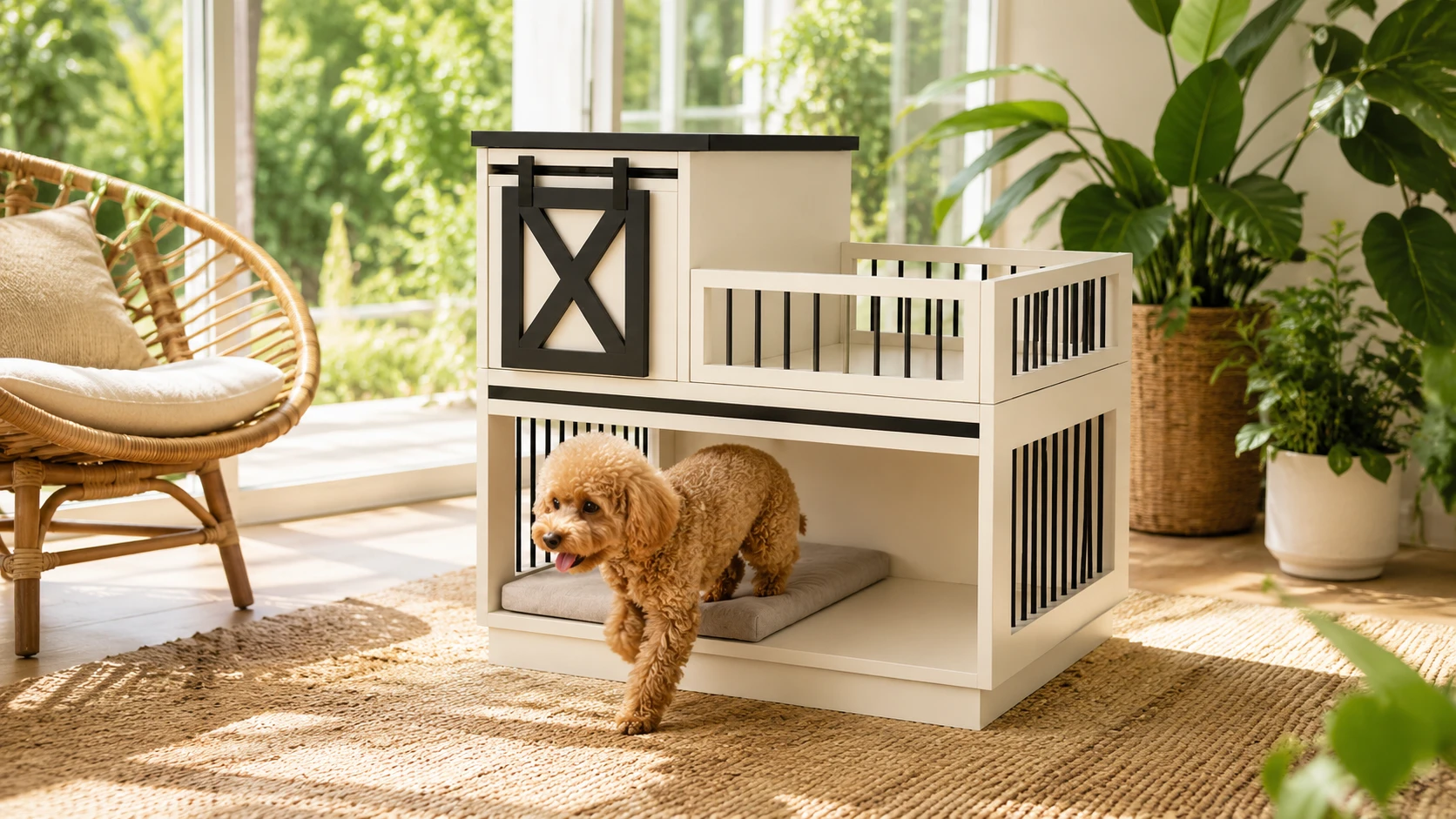 Wooden Double-Layer Pet Nightstand Cage · Space-Saving Double Layer · GuardHound DOG