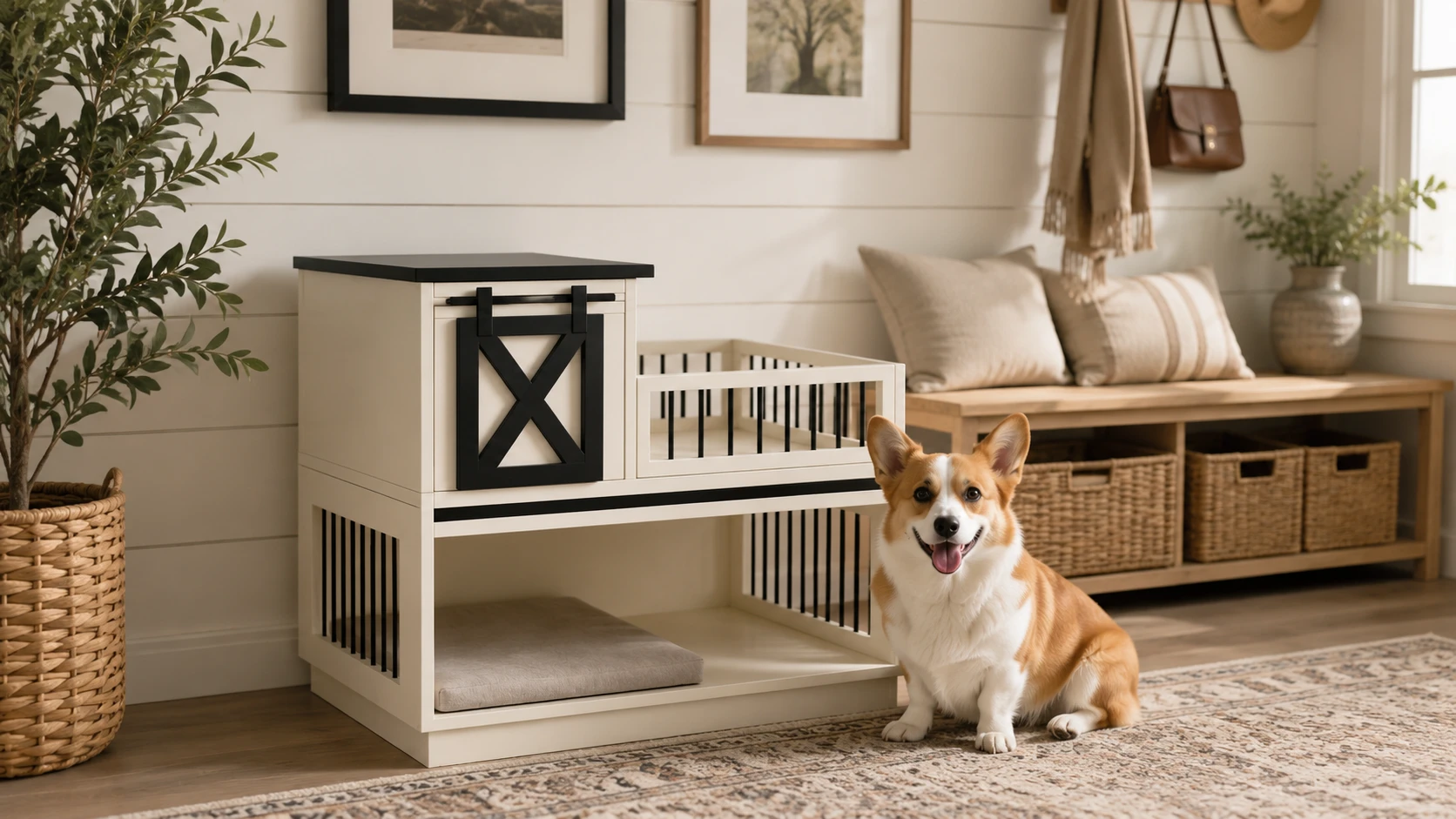 Wooden Double-Layer Pet Nightstand Cage · Modern Black Finish · GuardHound DOG