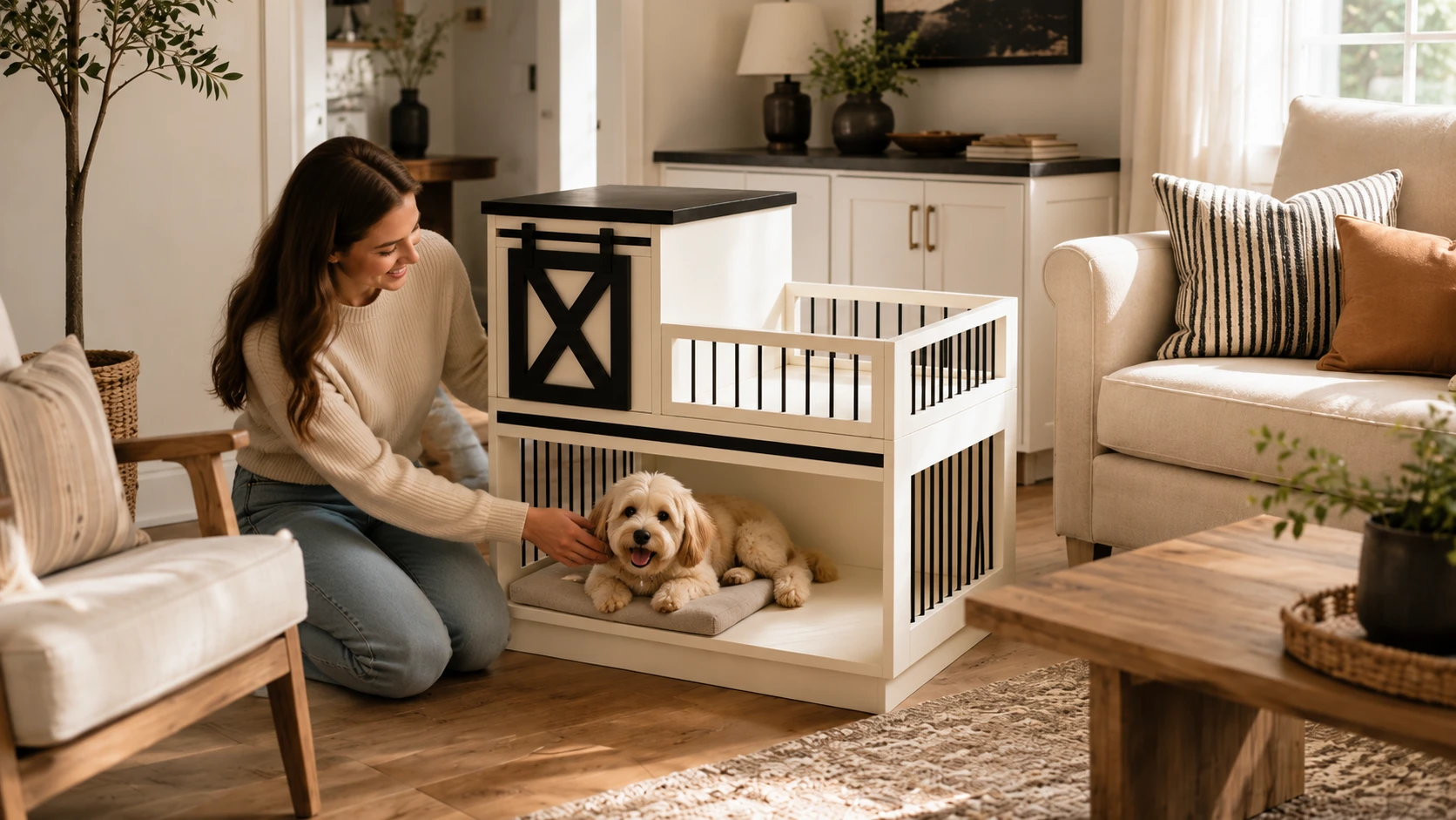 Wooden Double-Layer Pet Nightstand Cage · Kitchen Morning Light · GuardHound DOG