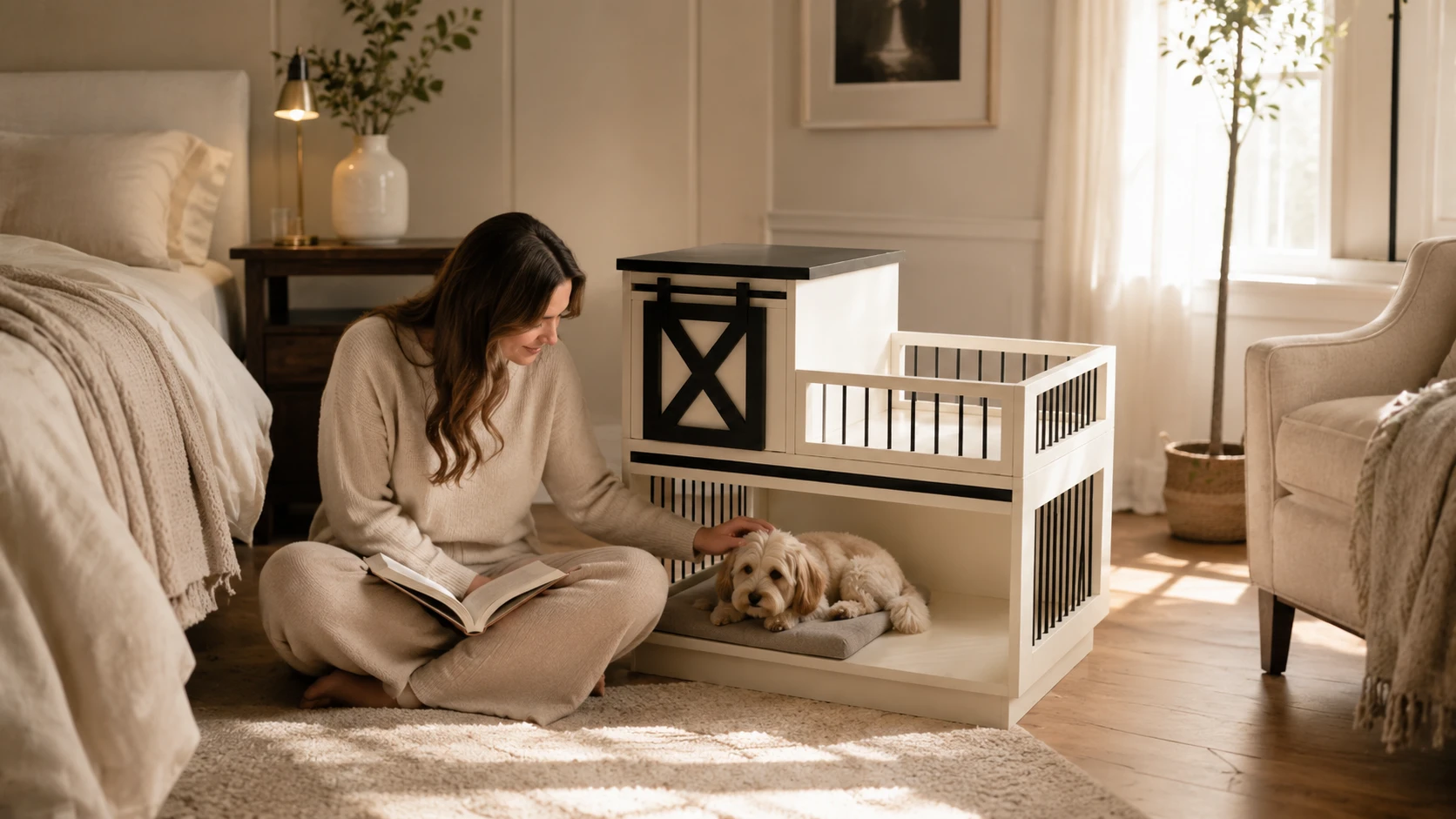 Wooden Double-Layer Pet Nightstand Cage · Study Leisure Time · GuardHound DOG
