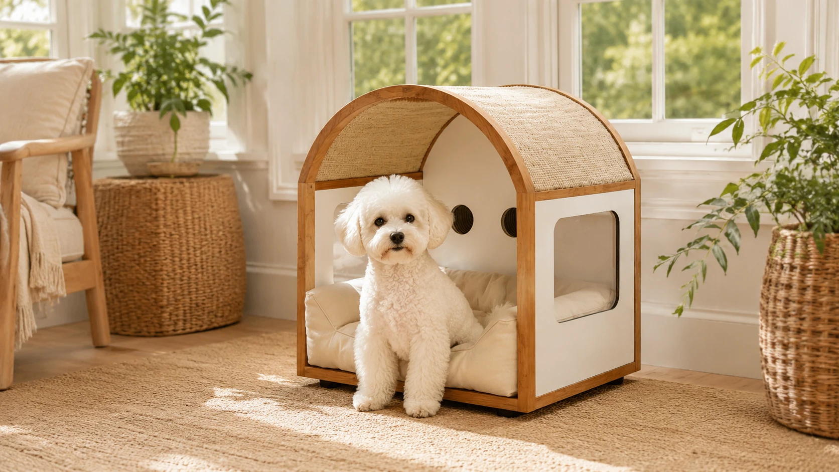 Arched Acrylic Pet House with Cozy Cotton Interior · Arched Design Enhances Space · GuardHound DOG