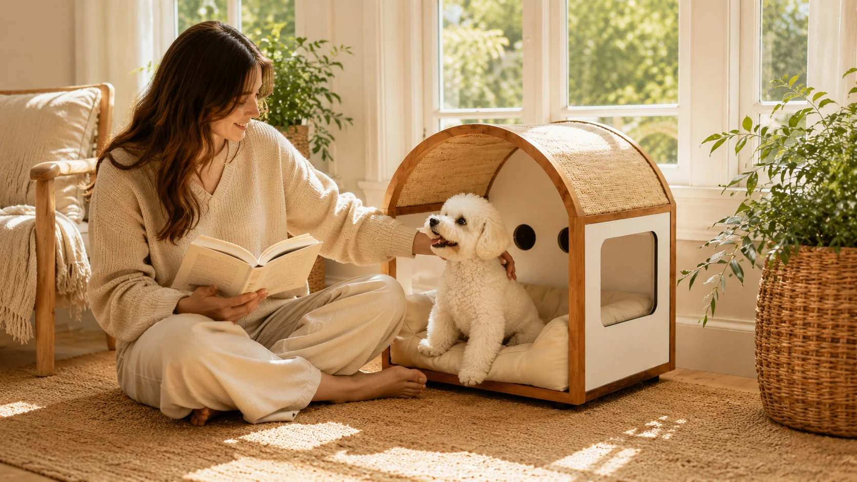 Arched Acrylic Pet House with Cozy Cotton Interior · Curious Afternoon Glance · GuardHound DOG