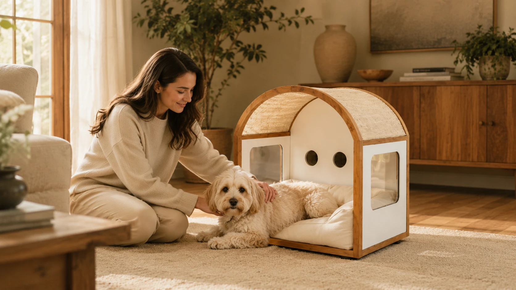 Arched Acrylic Pet House with Cozy Cotton Interior · Cozy Night Watch · GuardHound DOG