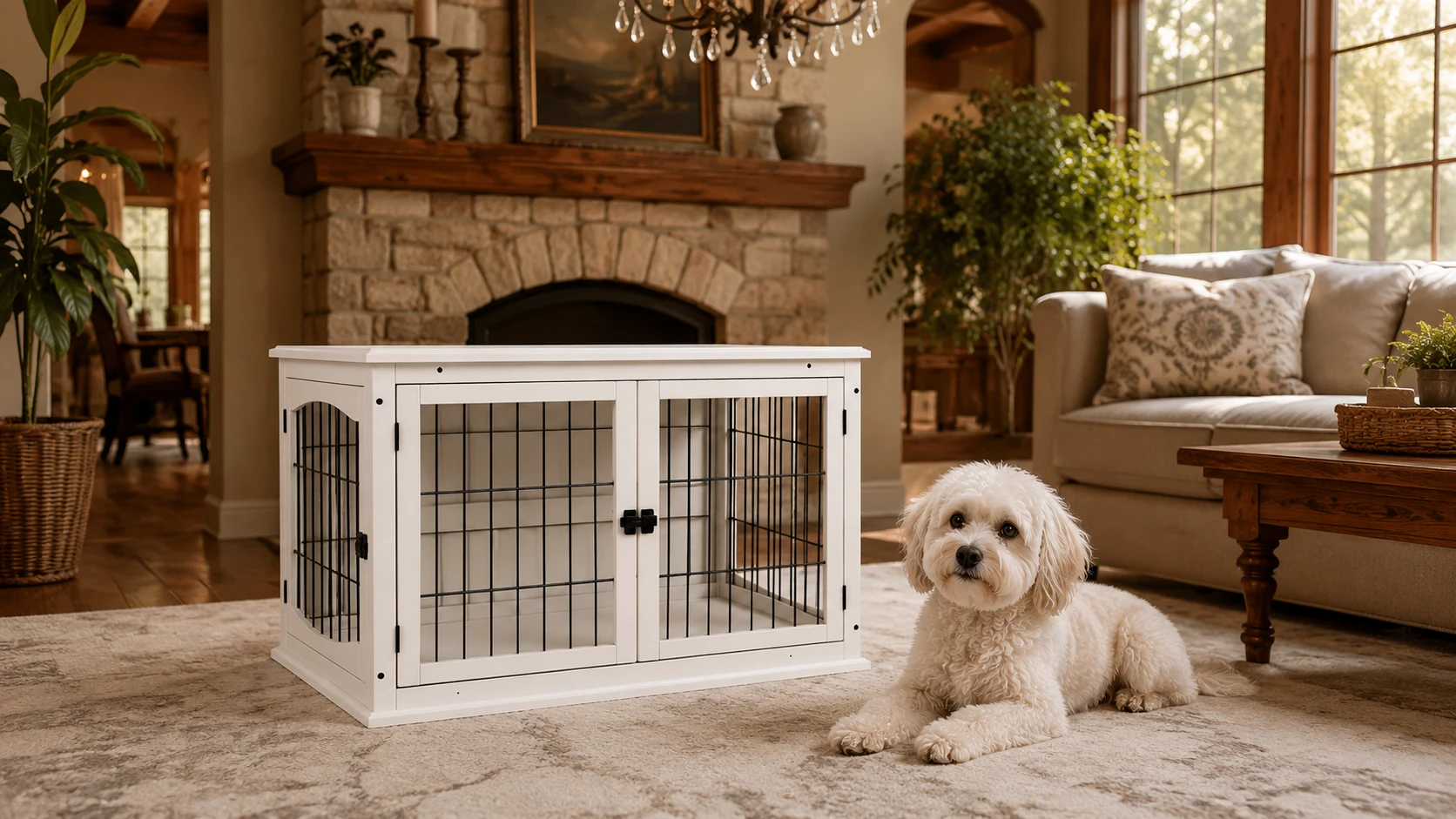 Adjustable Space Pet Crate with Wood Accents · GuardHound DOG