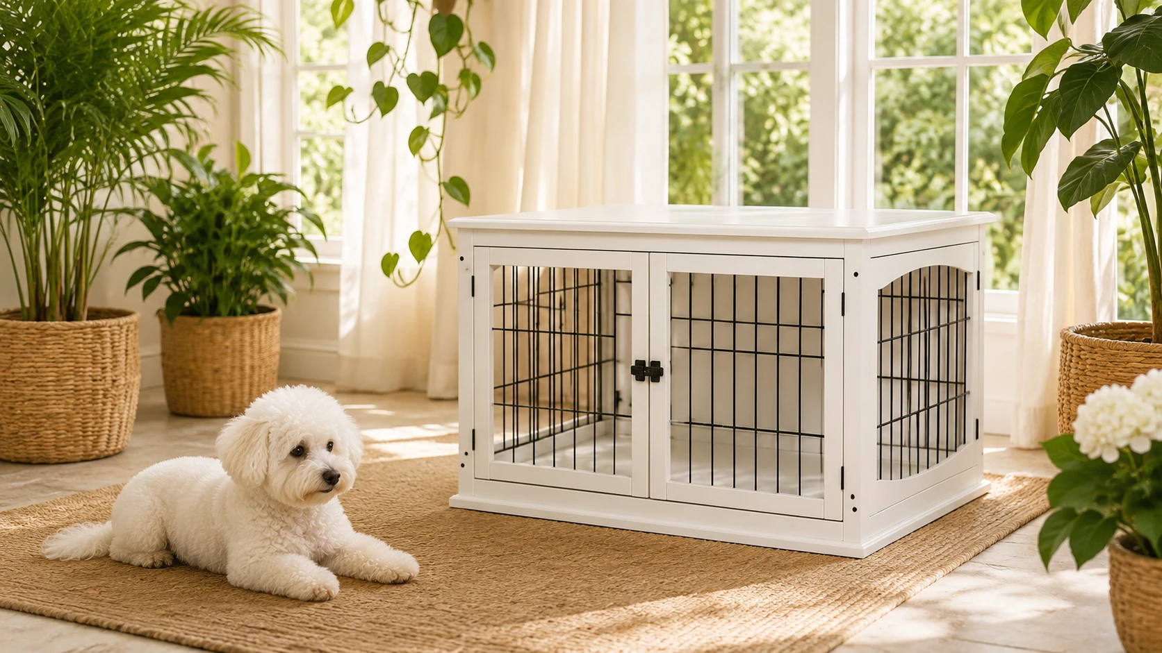 Adjustable Space Pet Crate with Wood Accents · Space You Control · GuardHound DOG