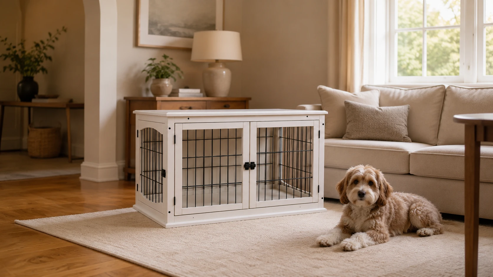 Adjustable Space Pet Crate with Wood Accents · Detail image 1 · GuardHound DOG