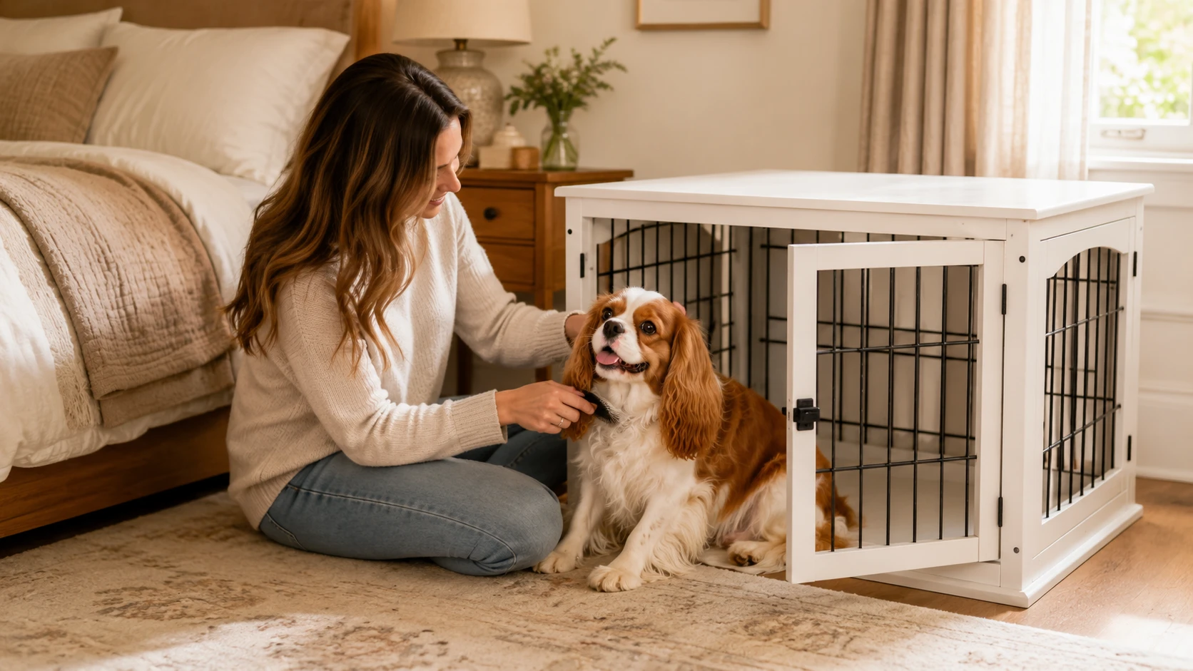 Adjustable Space Pet Crate with Wood Accents · Labrador in Study · GuardHound DOG