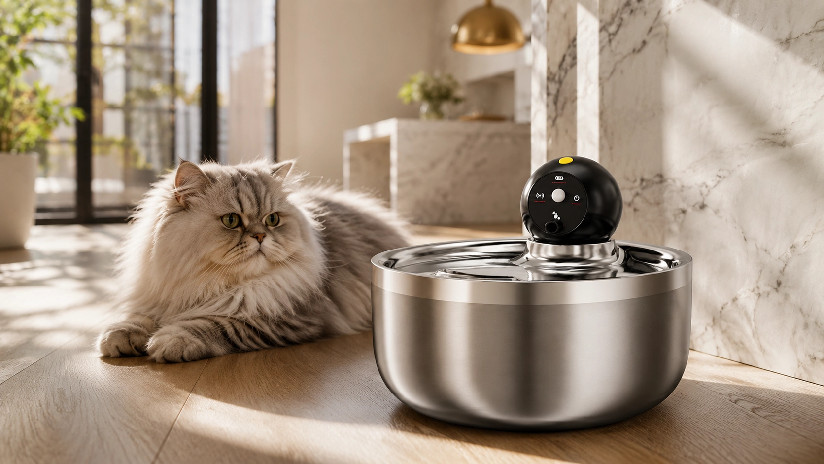 Stainless Steel Smart Pet Water Fountain · Three-Stage Filtration · GuardLynx