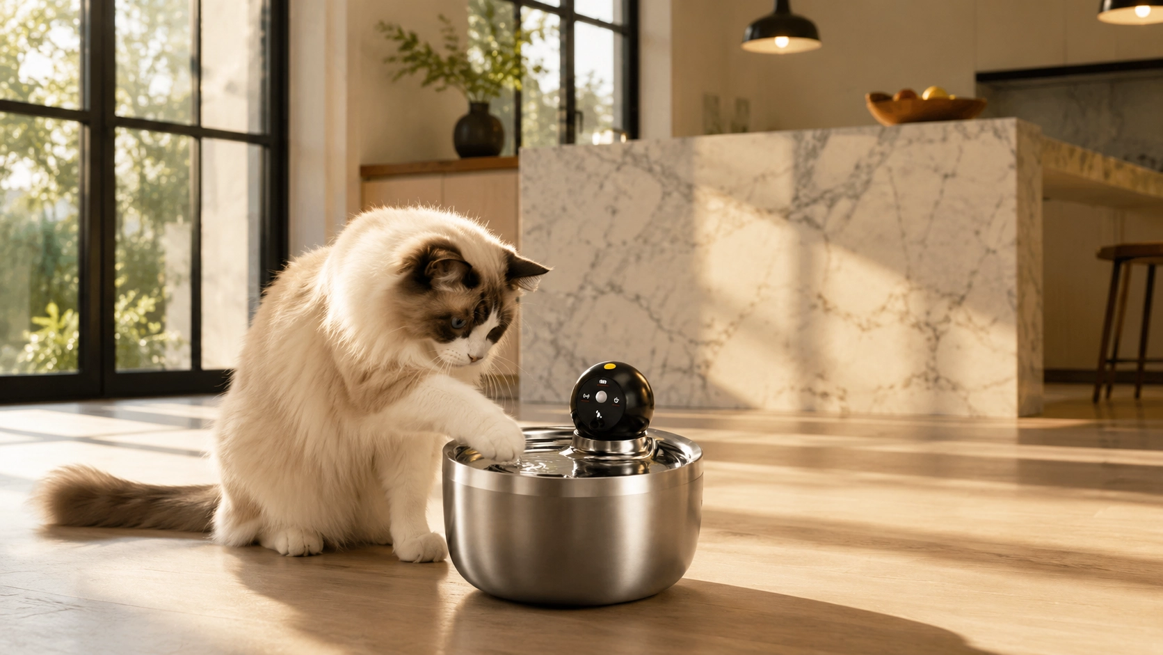 Stainless Steel Smart Pet Water Fountain · Ultra-Quiet Pump · GuardLynx
