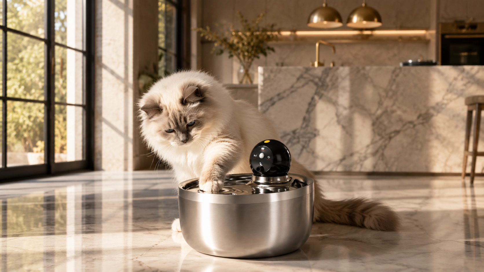 Stainless Steel Smart Pet Water Fountain · Morning Open Kitchen · GuardLynx