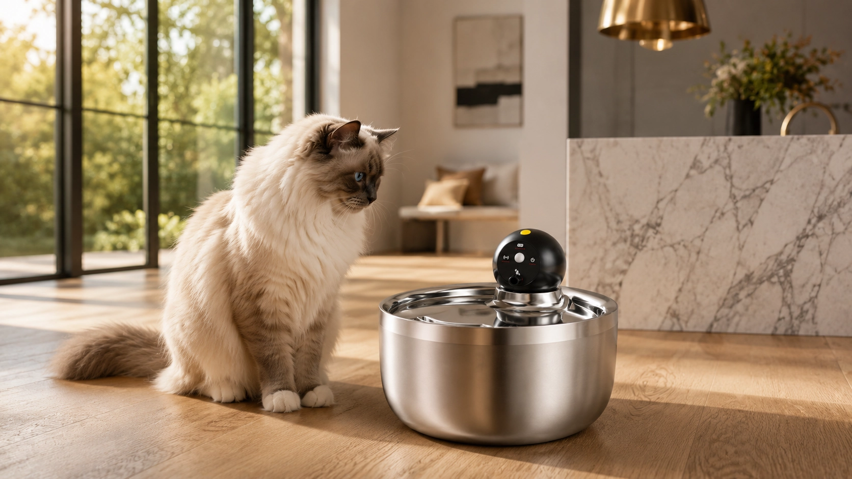 Stainless Steel Smart Pet Water Fountain · Dawn Silver · GuardLynx