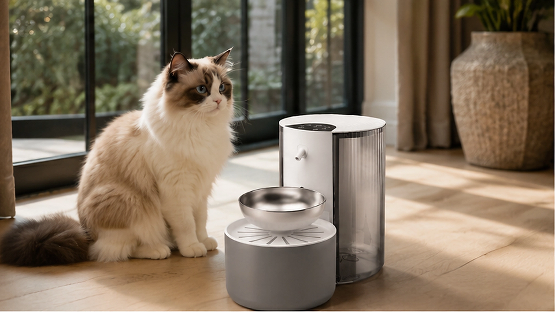 Stainless Steel Tilt Pet Water Fountain · Tilt-Top Refill · GuardLynx
