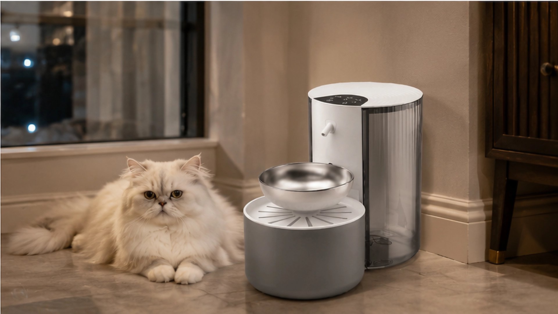 Stainless Steel Tilt Pet Water Fountain · Ultra-Quiet Operation · GuardLynx