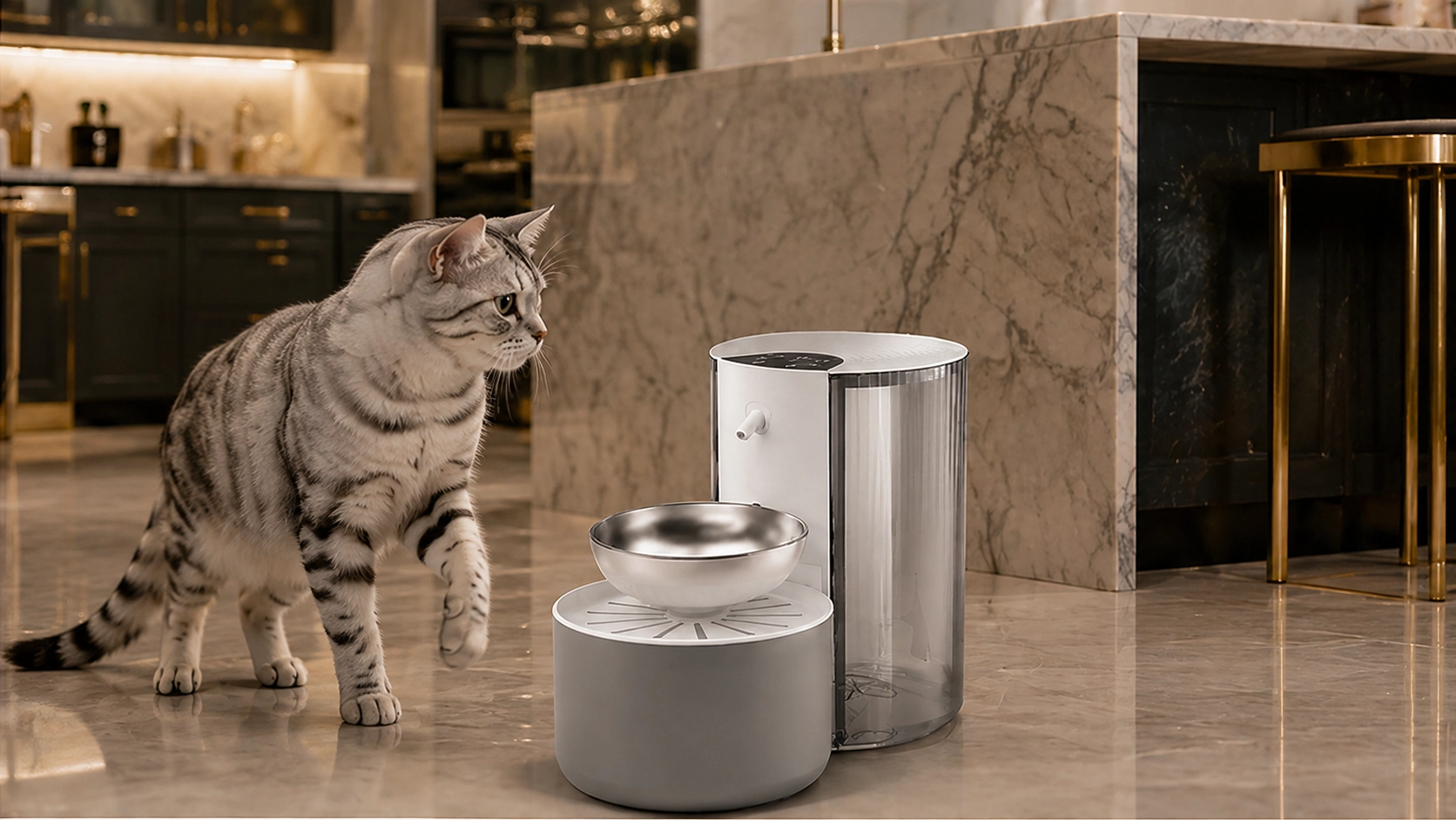 Stainless Steel Tilt Pet Water Fountain · Quiet Rock Gray · GuardLynx