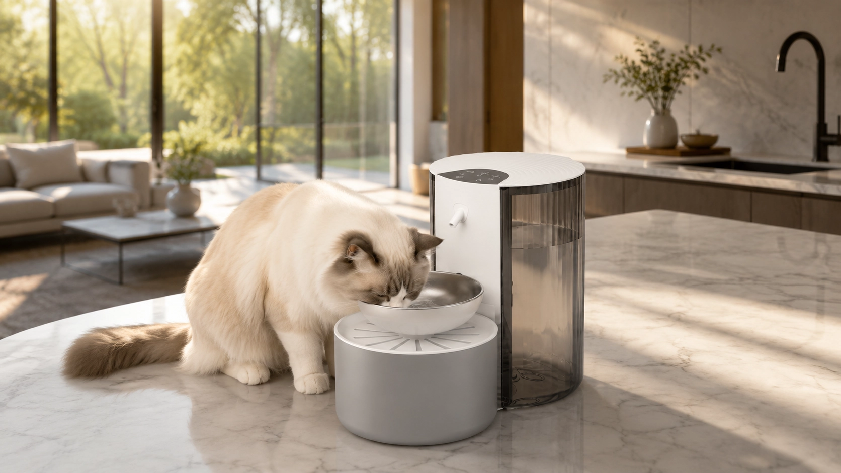 Stainless Steel Tilt Pet Water Fountain · Morning Hydration Ritual · GuardLynx