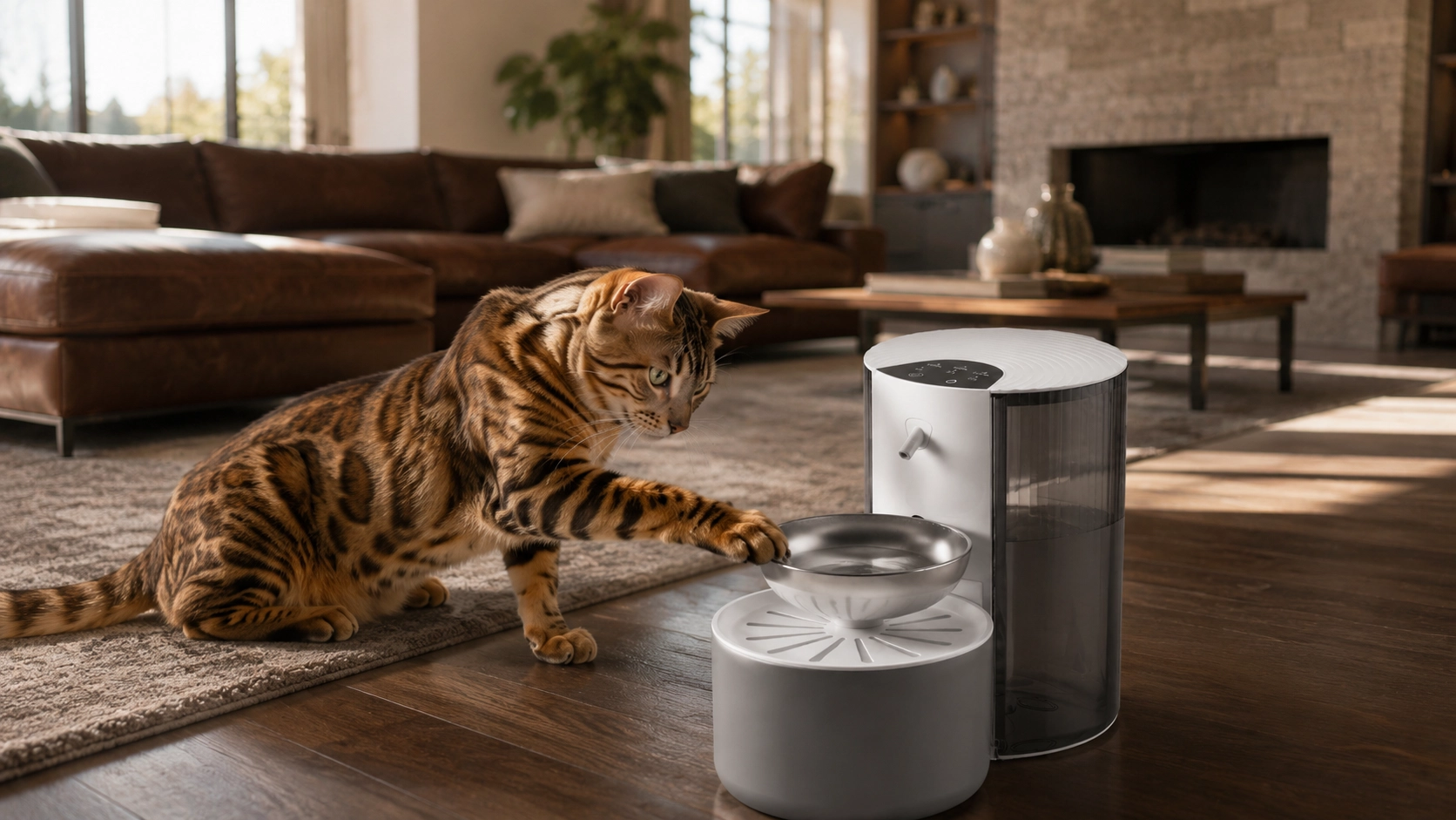 Stainless Steel Tilt Pet Water Fountain · Afternoon Playtime · GuardLynx