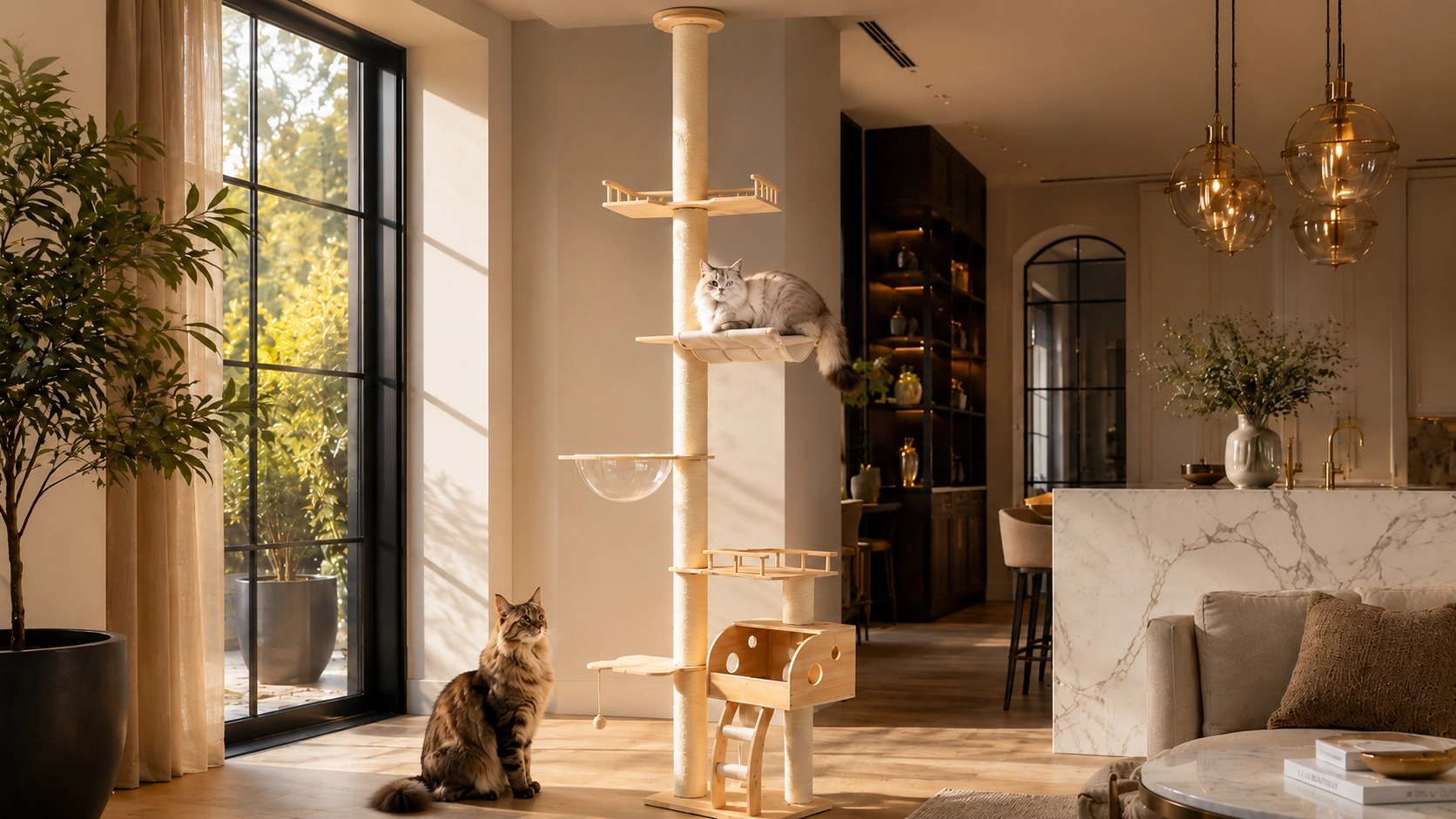 GuardLynx Ceiling-to-Floor Cat Tree Tower · GuardLynx