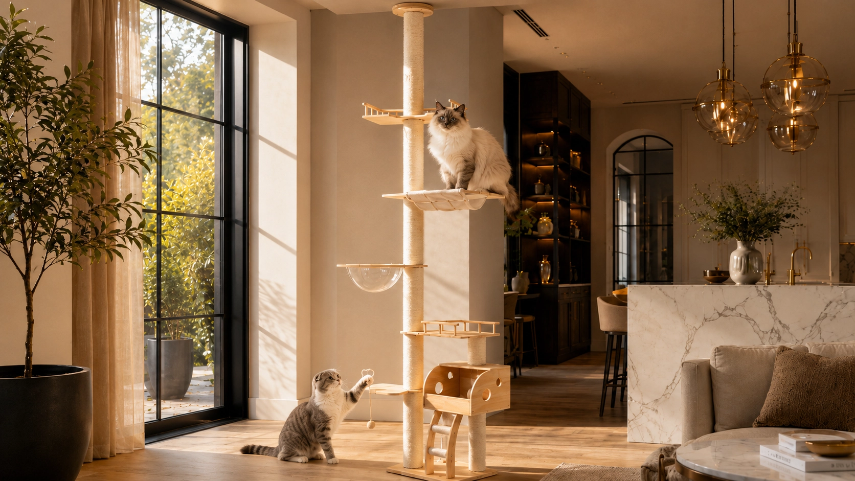GuardLynx Ceiling-to-Floor Cat Tree Tower · Comfort & Hideaway · GuardLynx