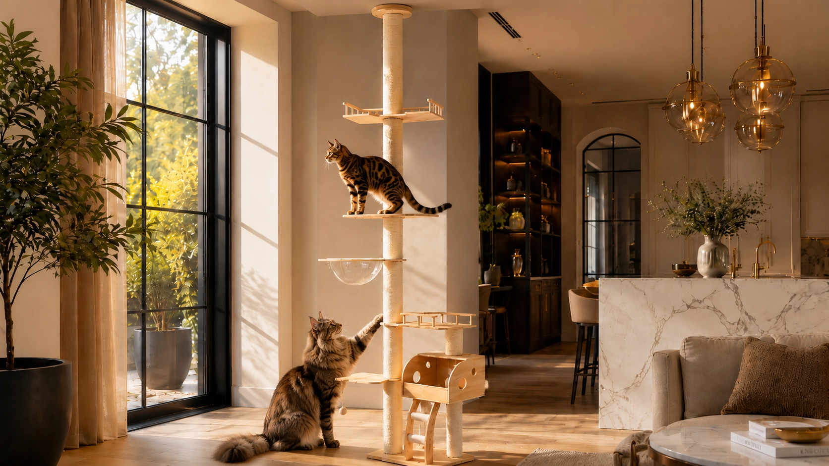 GuardLynx Ceiling-to-Floor Cat Tree Tower · Multi-Level Design · GuardLynx