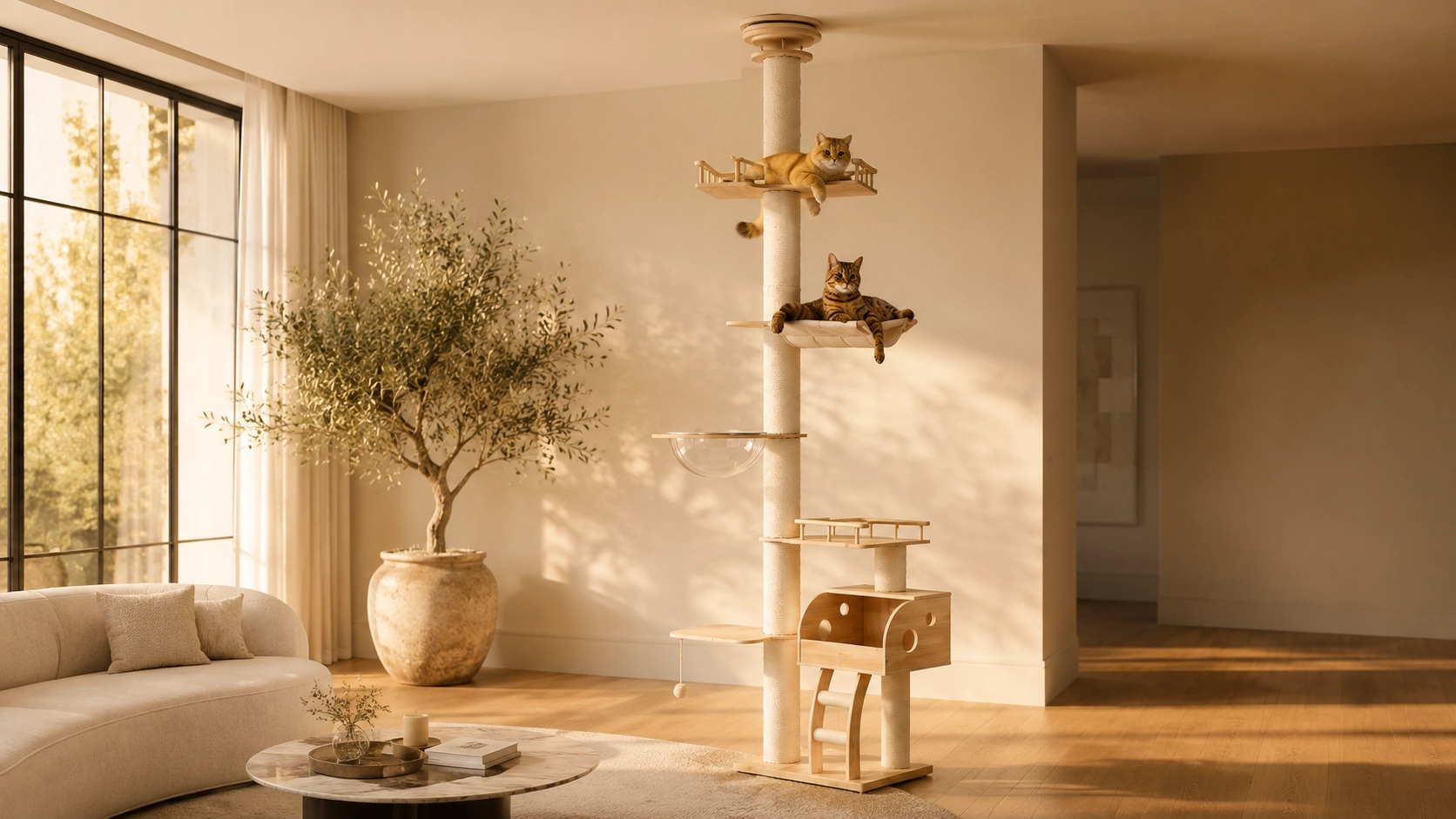 GuardLynx Ceiling-to-Floor Cat Tree Tower · Afternoon Window Rest · GuardLynx