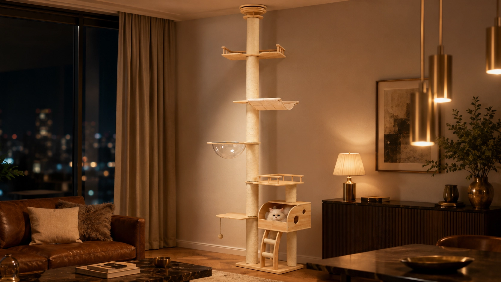 GuardLynx Ceiling-to-Floor Cat Tree Tower · Cozy Night Sleep · GuardLynx