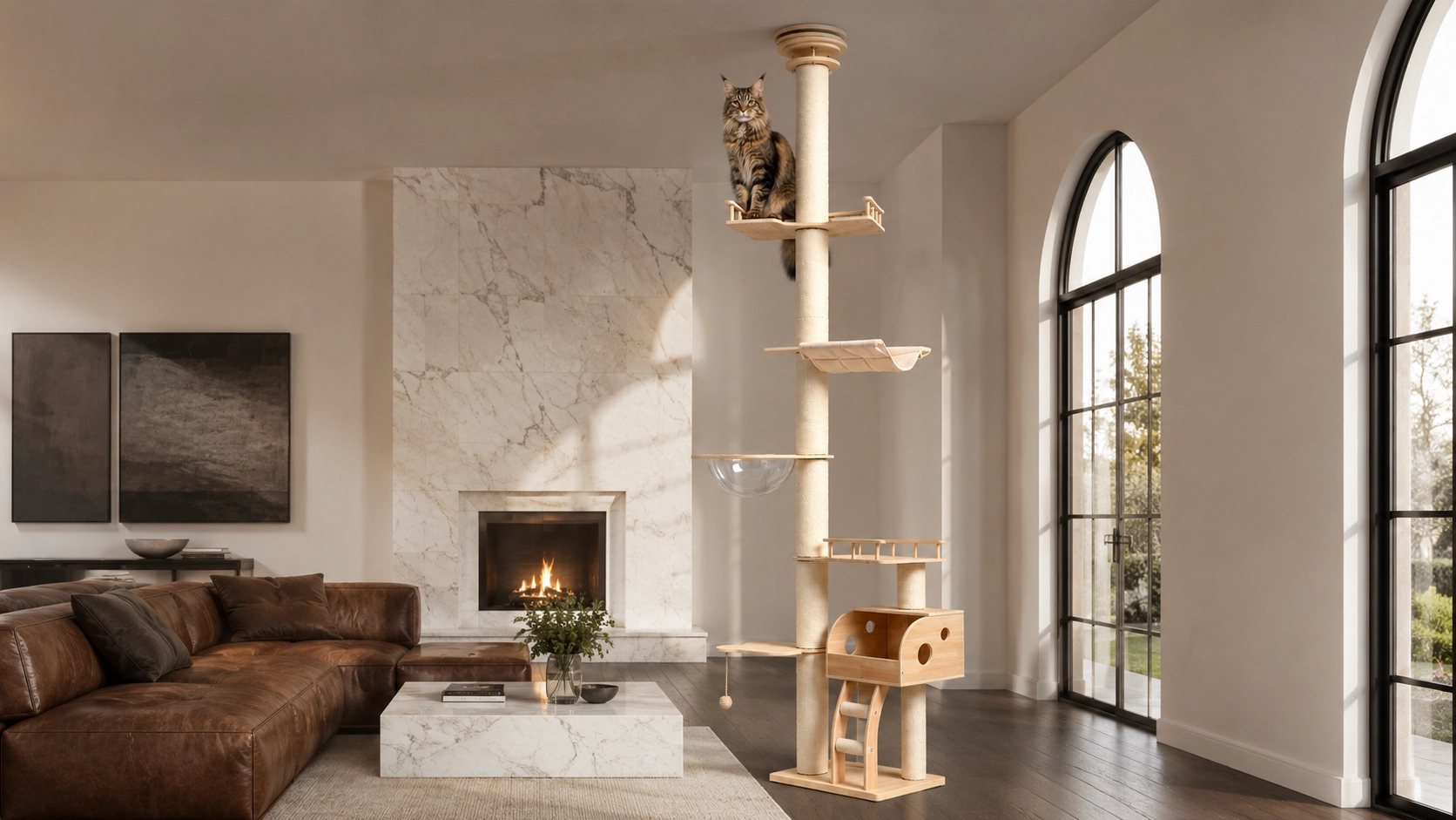 GuardLynx Ceiling-to-Floor Cat Tree Tower · Living Room Exploration · GuardLynx