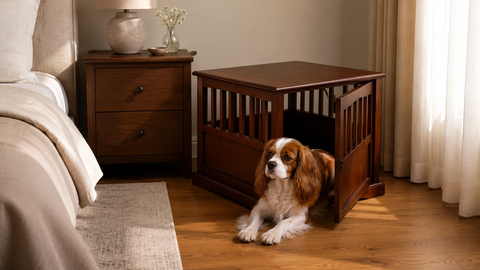 American Retro Solid Wood Dog Crate · Vertical Slat Ventilation · GuardHound DOG