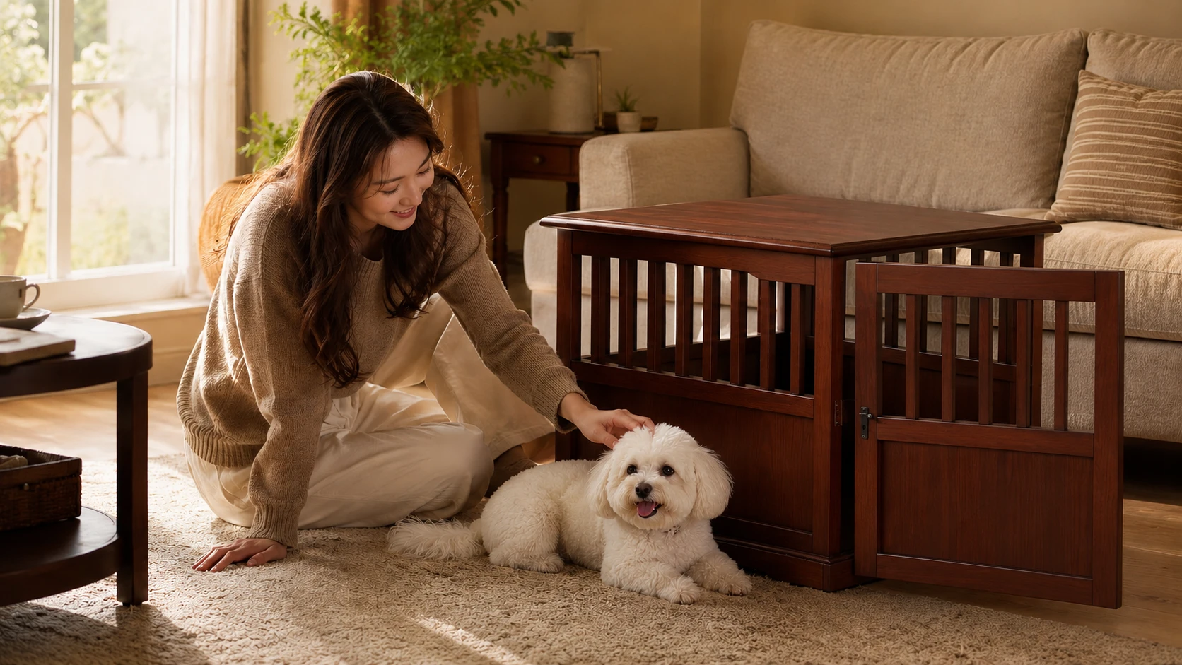American Retro Solid Wood Dog Crate · Peaceful Bedroom Retreat · GuardHound DOG