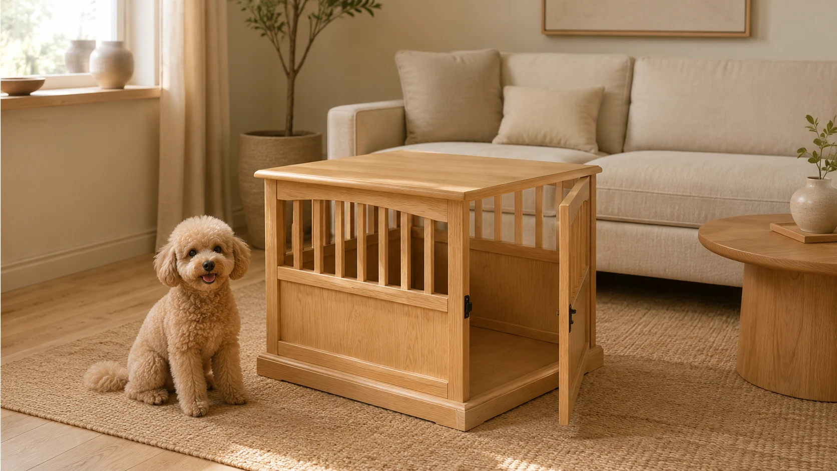 American Retro Solid Wood Dog Crate · Honey Oak · GuardHound DOG