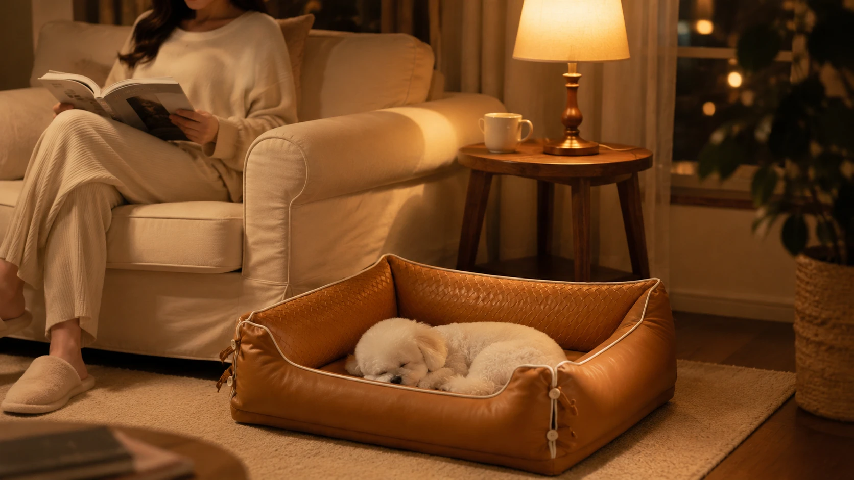 Luxury Faux Leather Dog Bed · Evening German Shepherd · GuardHound DOG