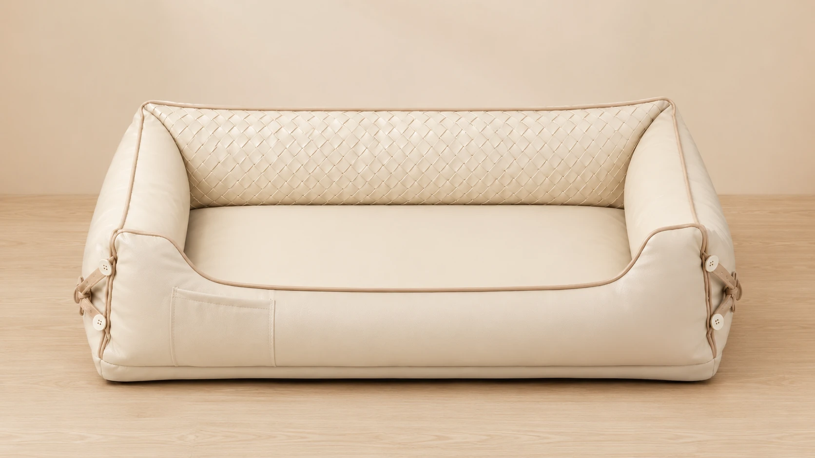 Luxury Faux Leather Dog Bed · Cream Apricot · GuardHound DOG