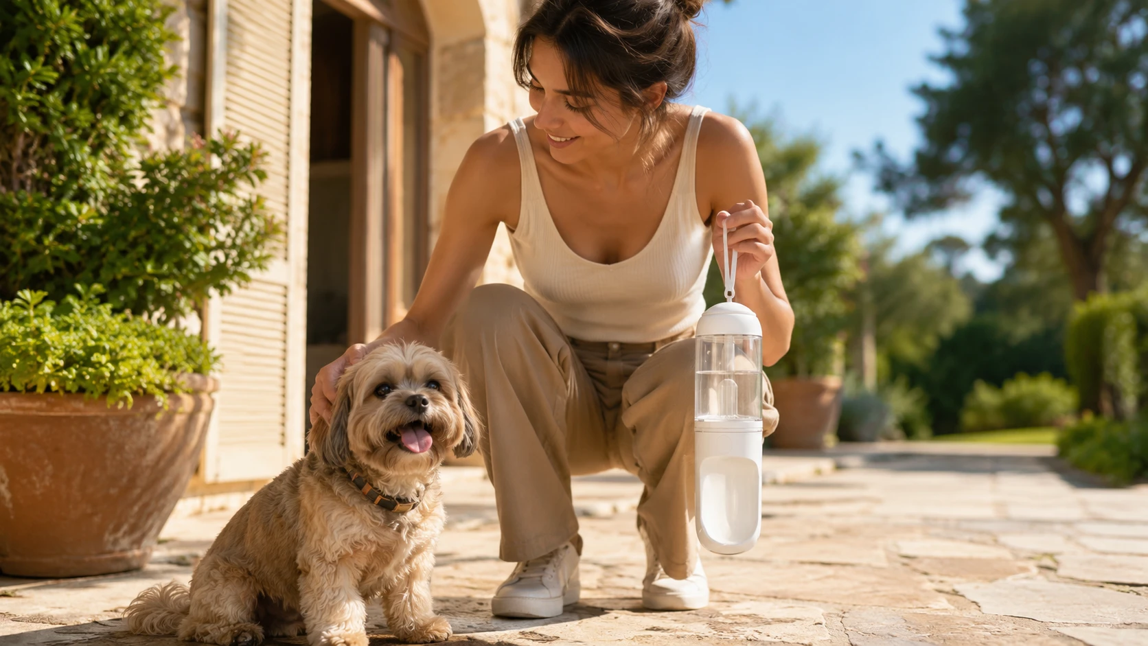 GuardHound Portable Dog Water Bottle with Paw Press · Backyard Playtime · GuardHound DOG