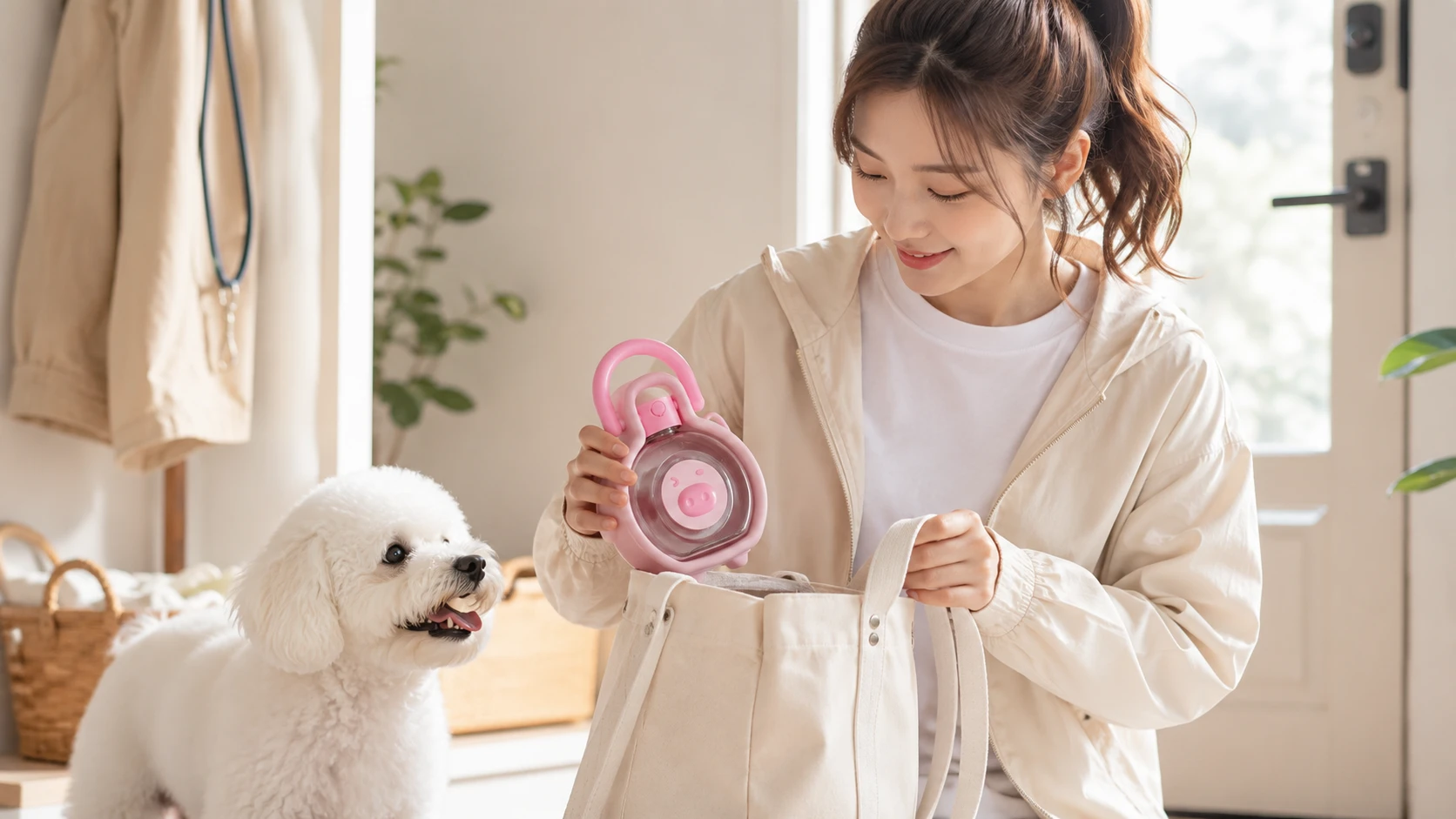 Bean Pig Folding Portable Dog Water Bottle · Living Room Sunlight · GuardHound DOG