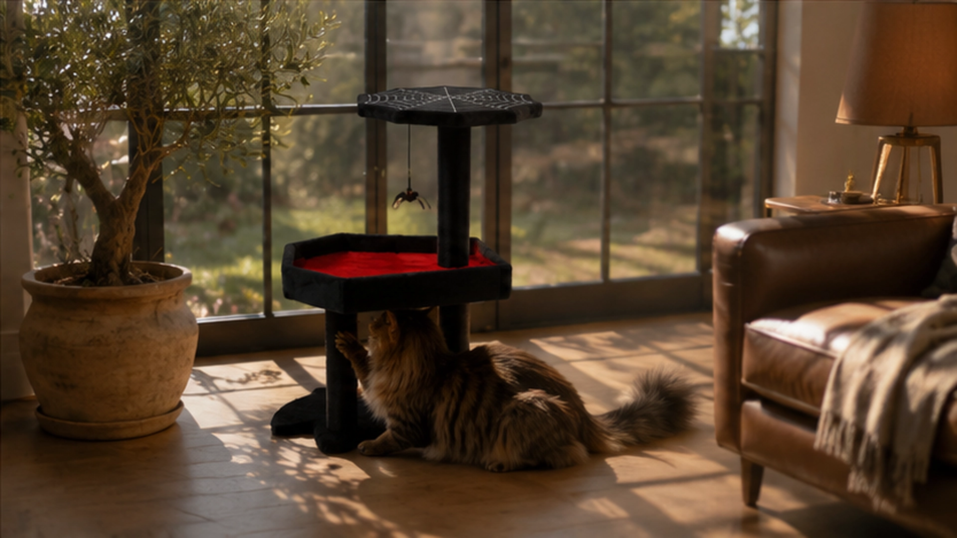 Halloween Cat Tree Tower with Cozy Perches · Afternoon Reading Corner · GuardLynx