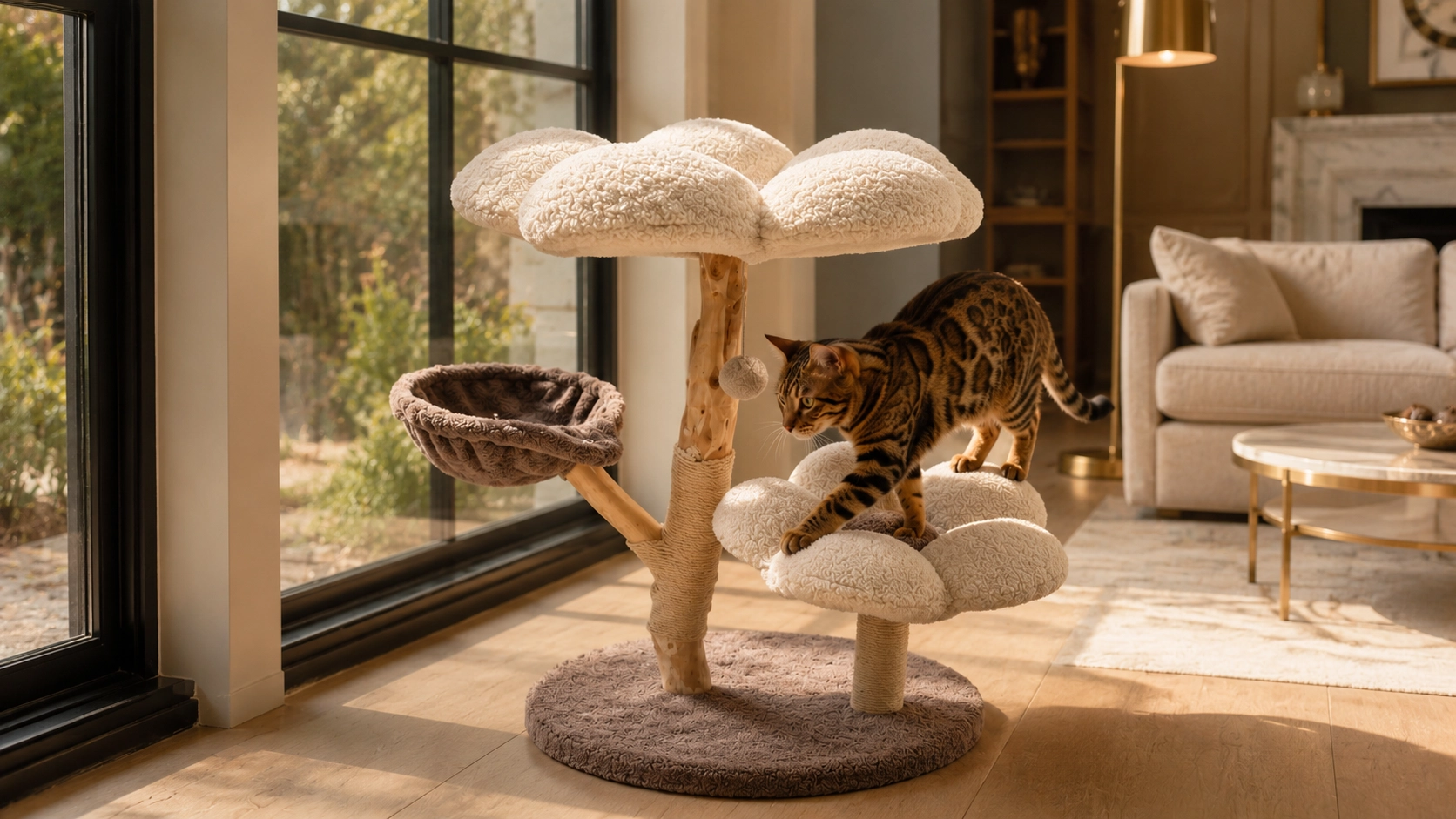 Fruitwood Blossom Cat Tree · Blossom-Shaped Platforms · GuardLynx