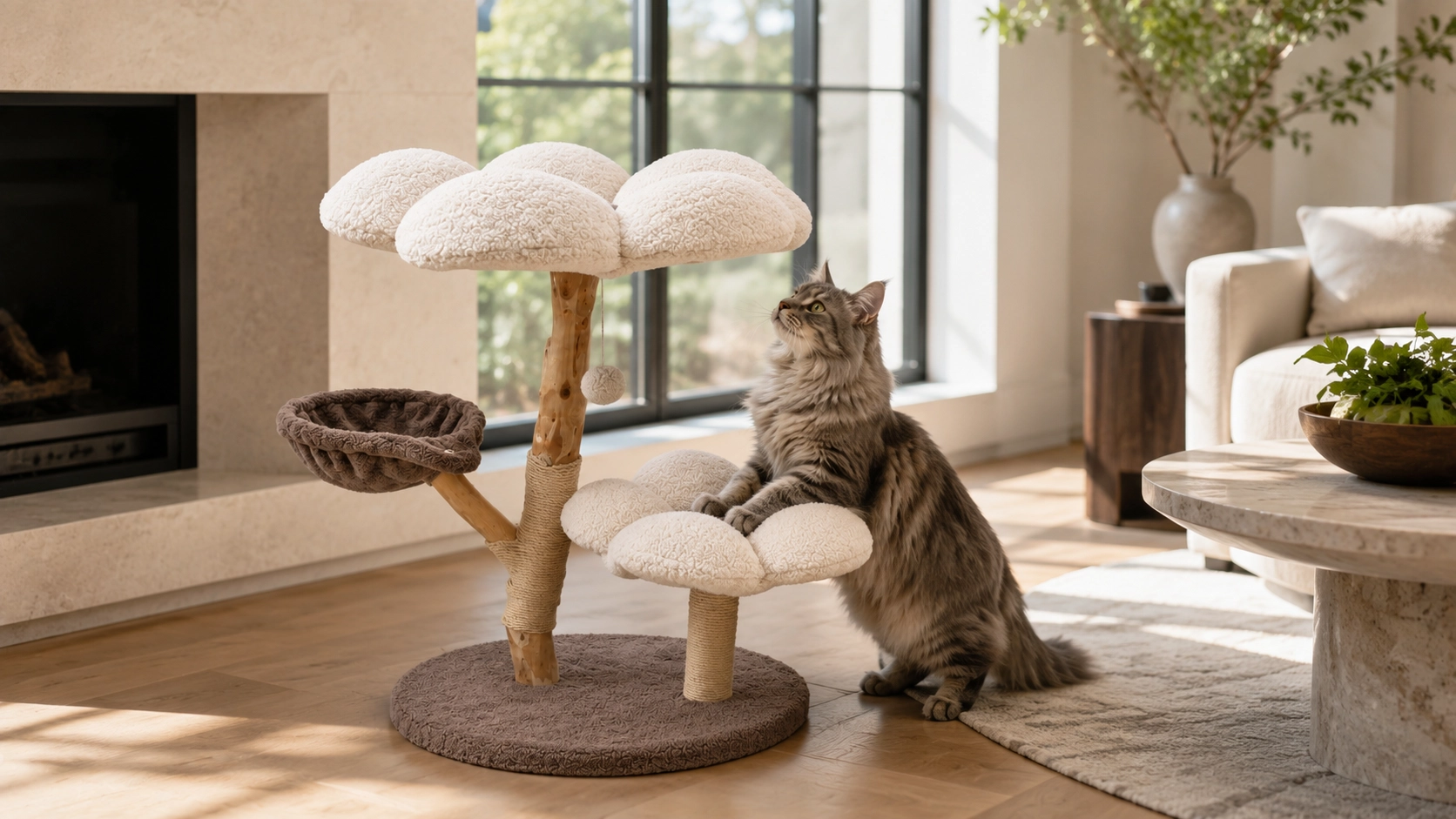 Fruitwood Blossom Cat Tree · Durable Sisal Rope · GuardLynx