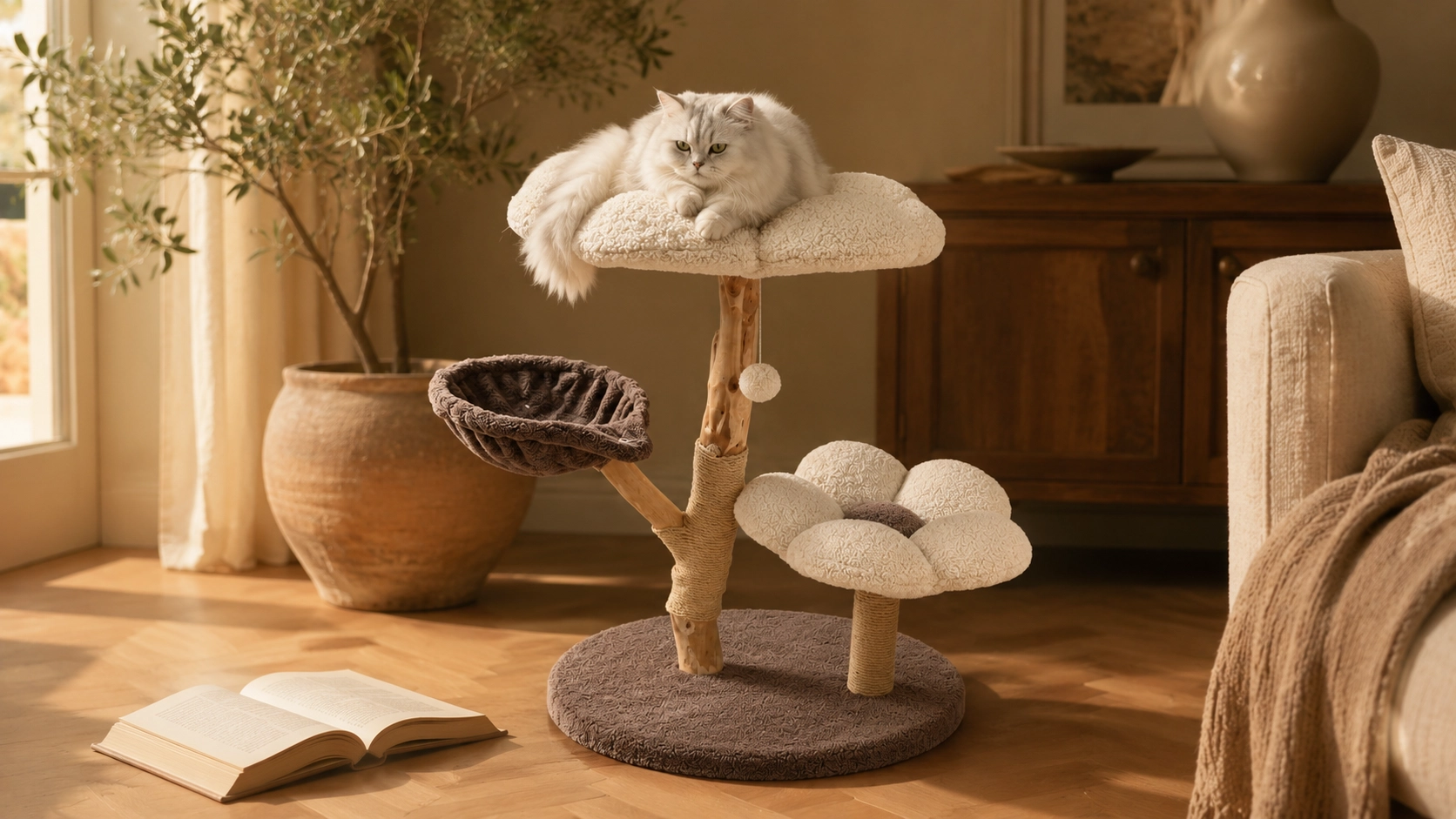 Fruitwood Blossom Cat Tree · Morning Reading Corner · GuardLynx