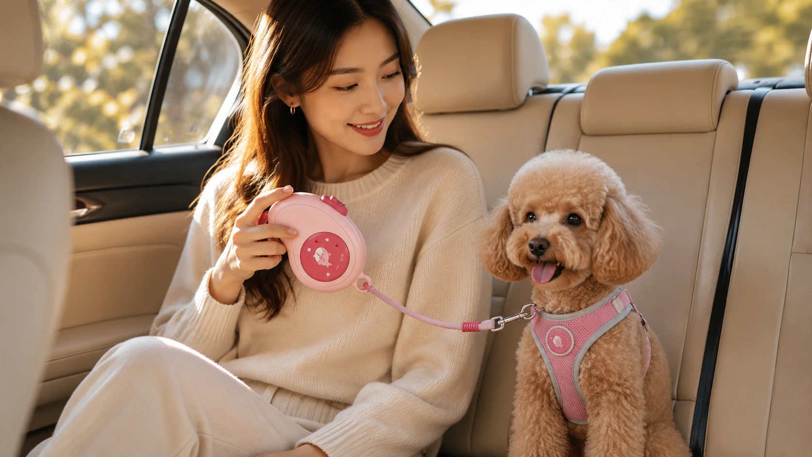 White Shark Auto Retractable Dog Leash · Water-Drop Handle · GuardHound DOG