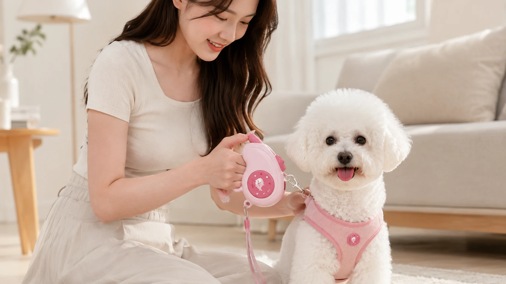 White Shark Auto Retractable Dog Leash · Morning Light Interaction · GuardHound DOG