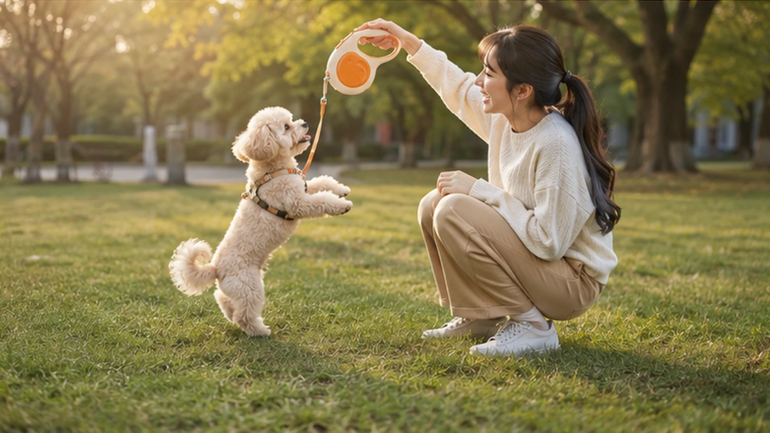 WhaleFlex Retractable Dog Leash with LED Light · Weekend Park Relaxation · GuardHound DOG
