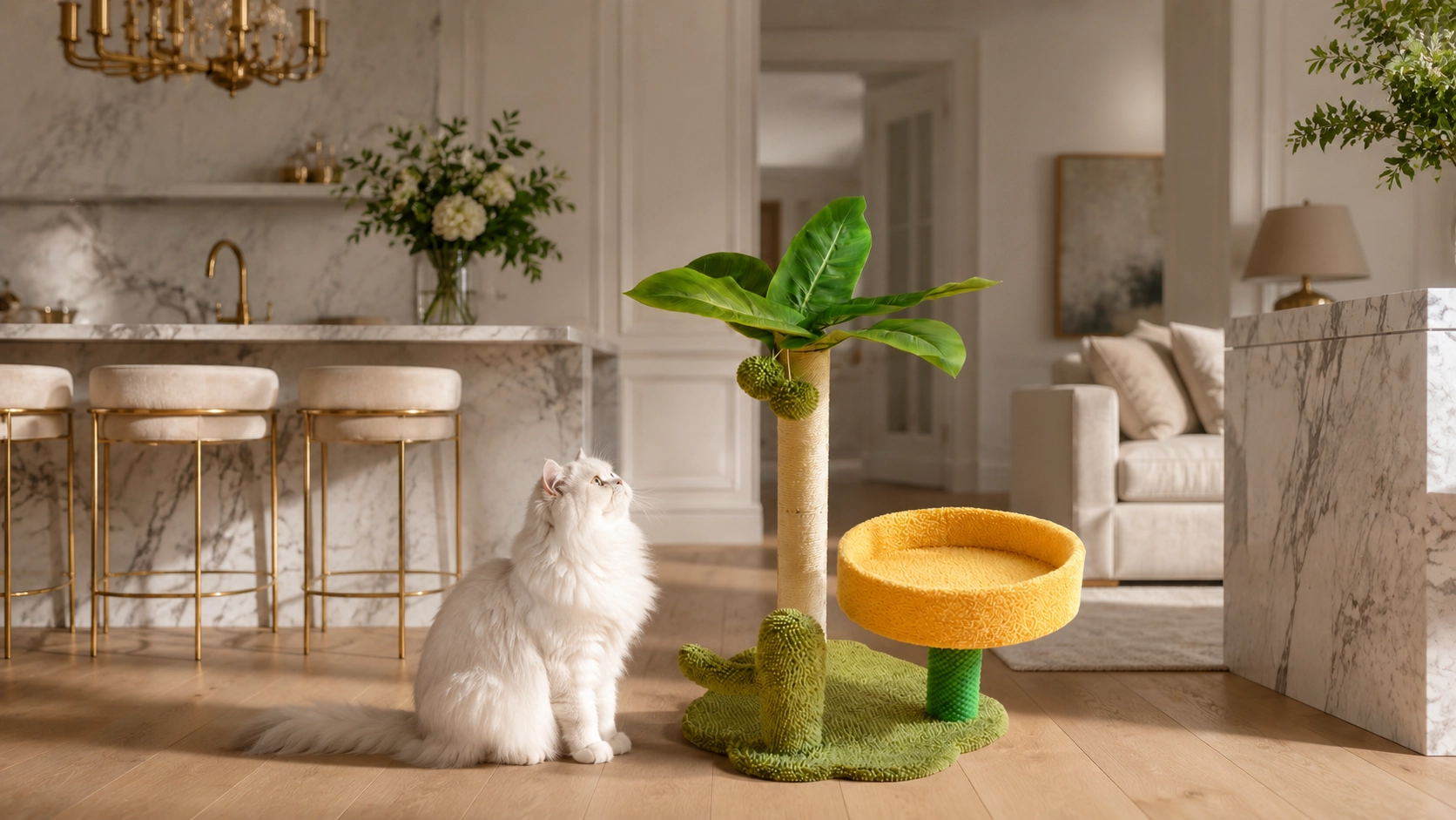Tropical Palm Cat Tree Jump Platform · Comfortable Round Perch · GuardLynx