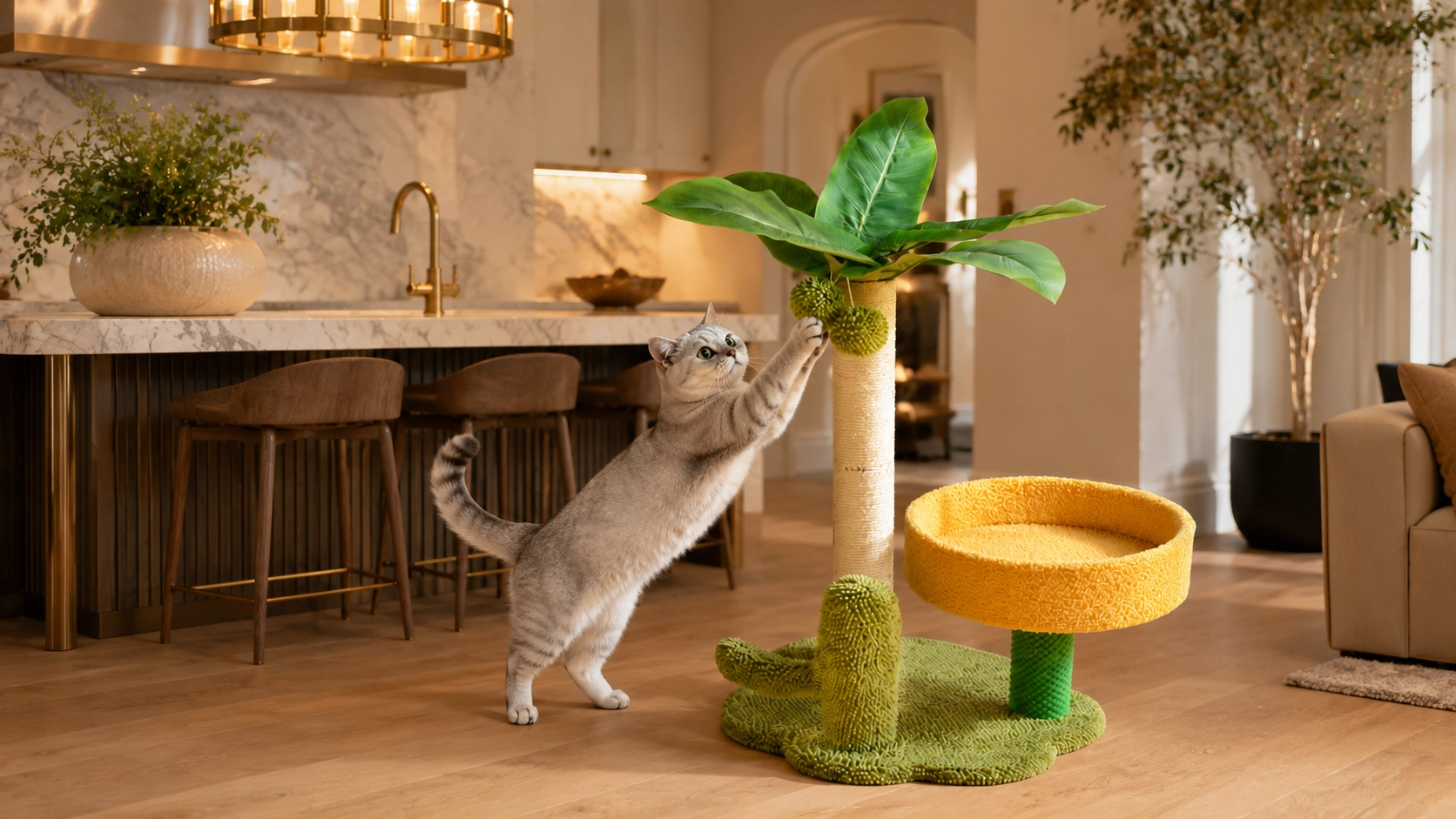 Tropical Palm Cat Tree Jump Platform · Palm Green · GuardLynx