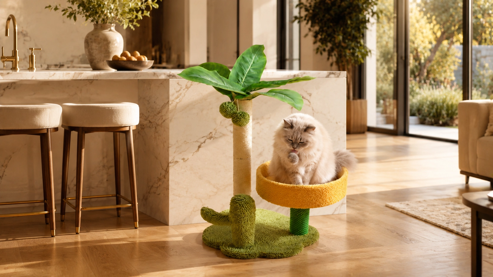 Tropical Palm Cat Tree Jump Platform · Morning Light with Ragdoll · GuardLynx