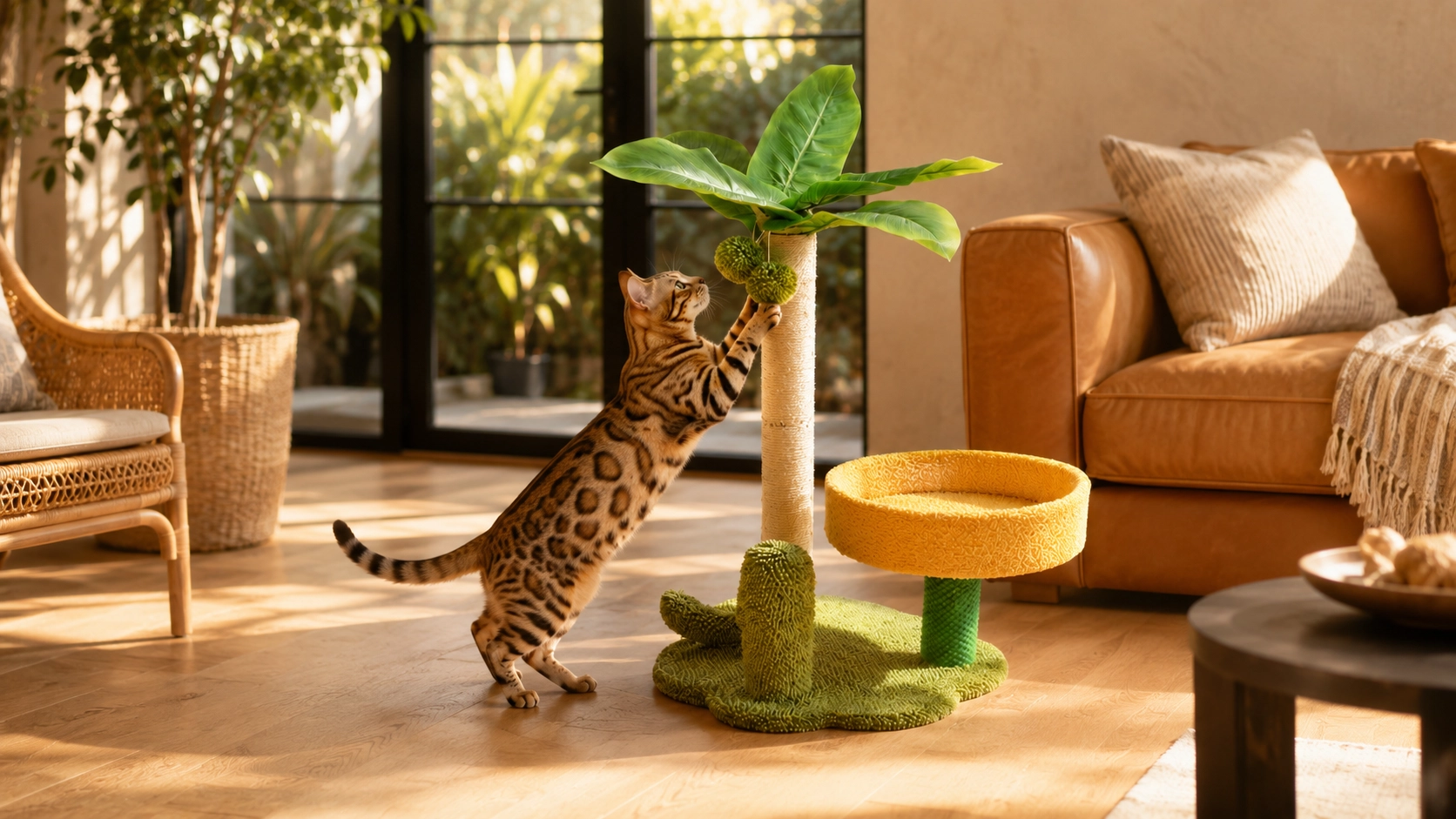 Tropical Palm Cat Tree Jump Platform · Afternoon Leopard Bengal · GuardLynx