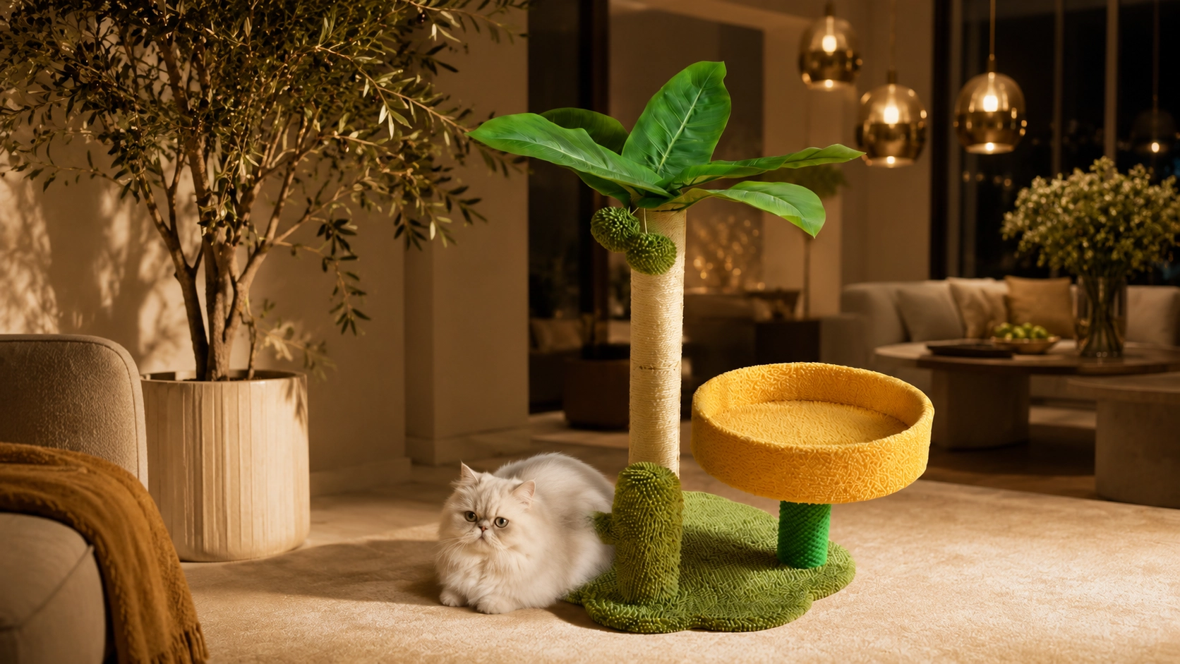 Tropical Palm Cat Tree Jump Platform · Evening Persian Rest · GuardLynx