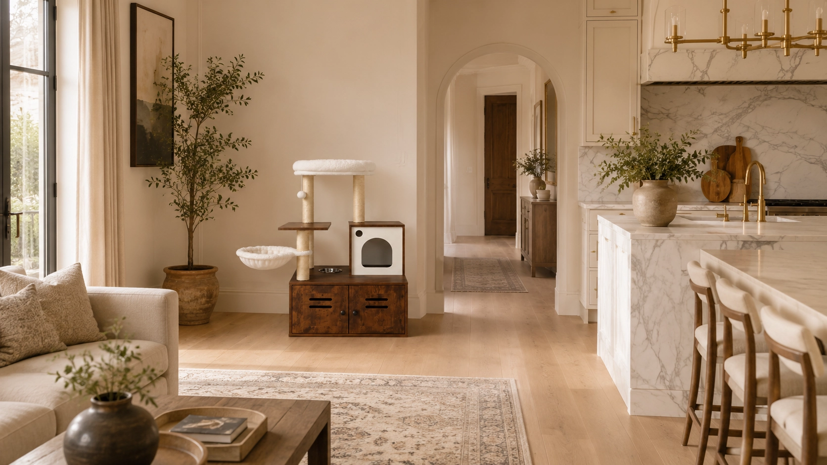Solid Wood Cat Tree with Storage Cabinet · Detail image 1 · GuardLynx