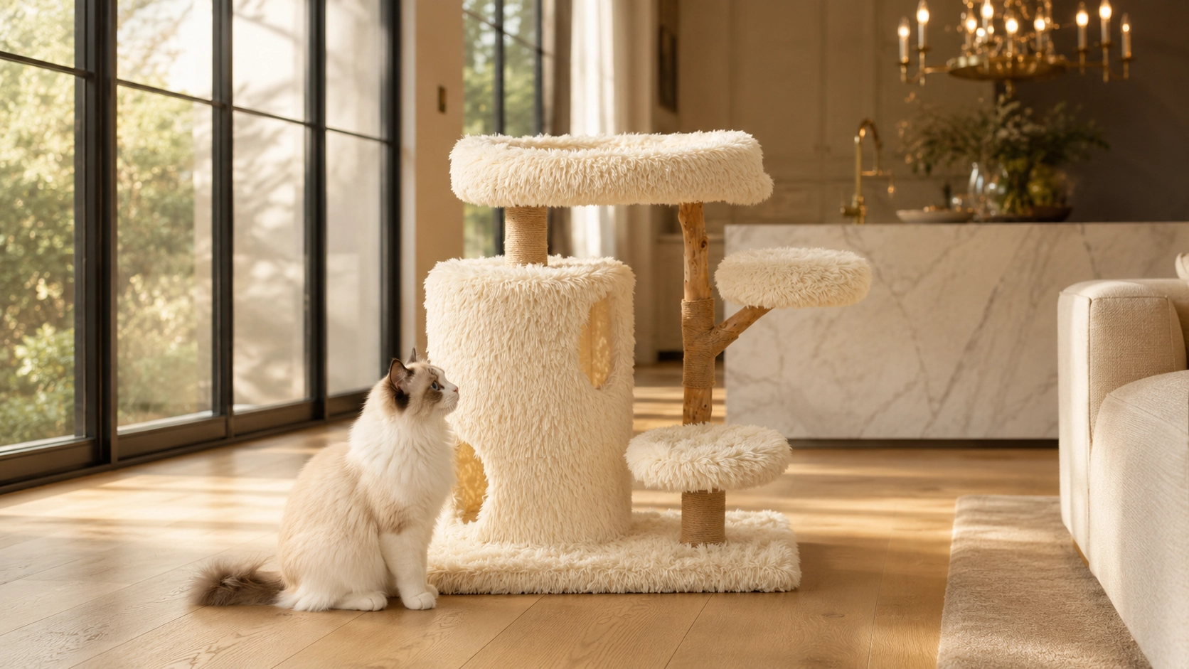 Fruitwood Double-Deck Cat Condo & Tree · GuardLynx