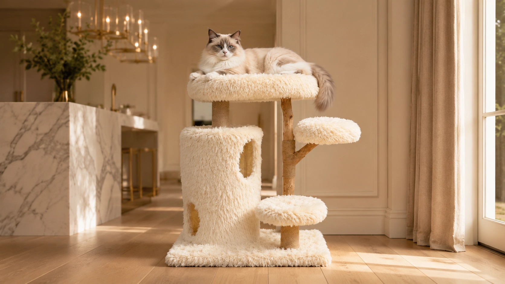 Fruitwood Double-Deck Cat Condo & Tree · Fruitwood Bark Texture · GuardLynx