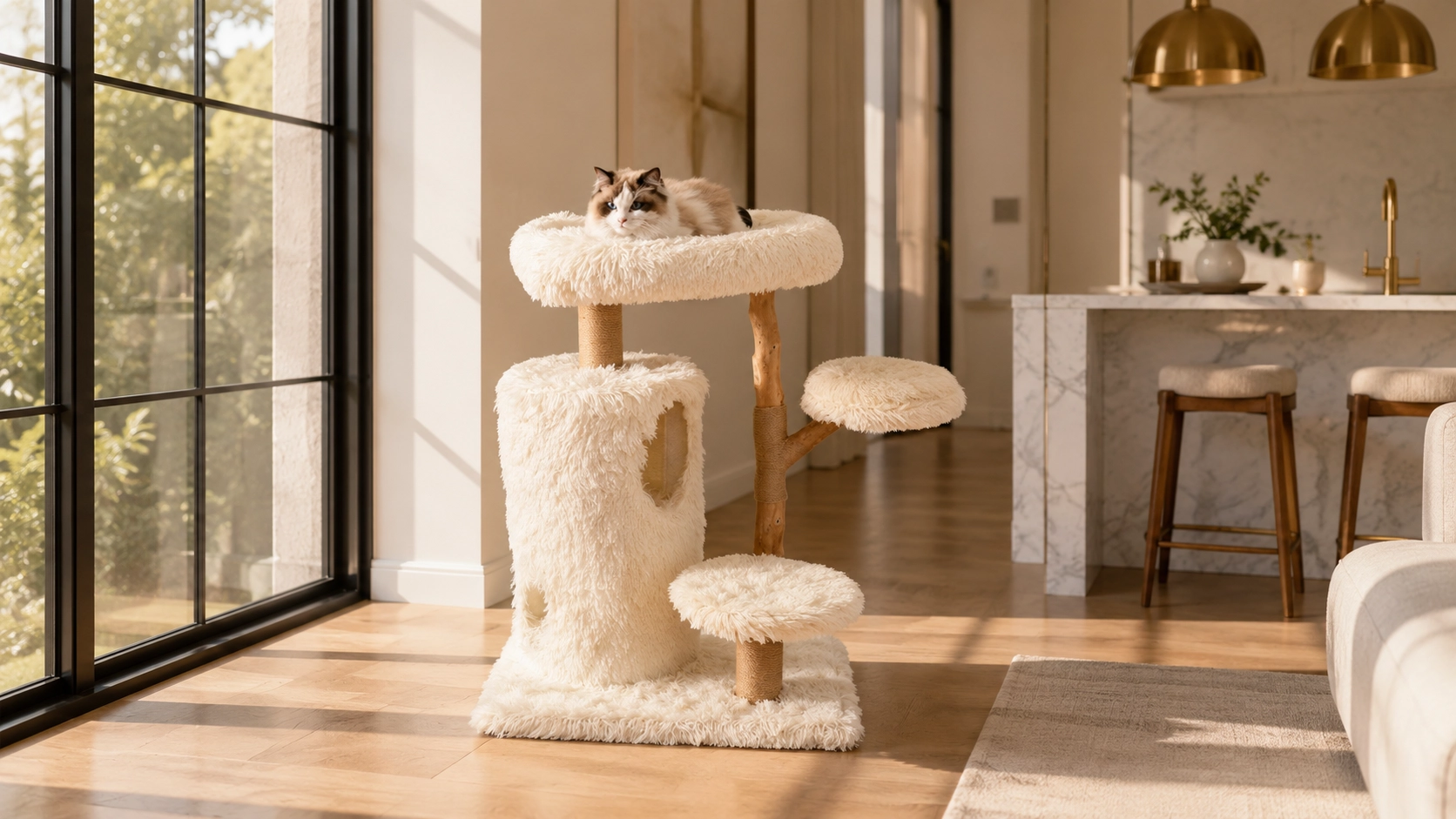 Fruitwood Double-Deck Cat Condo & Tree · Morning Light Retreat · GuardLynx